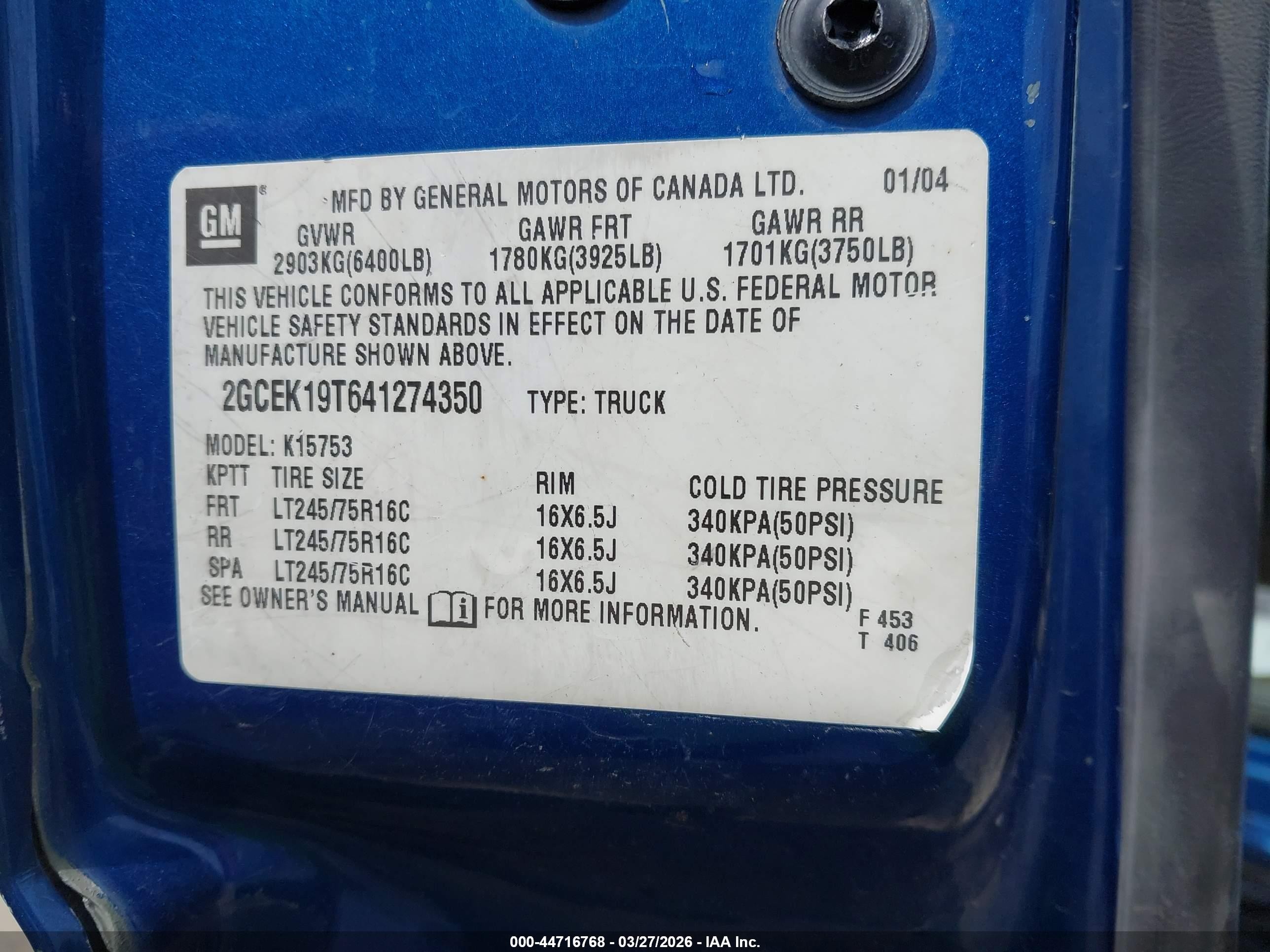 2004 Chevrolet Silverado 1500 Ls Blue vin: 2GCEK19T641274350