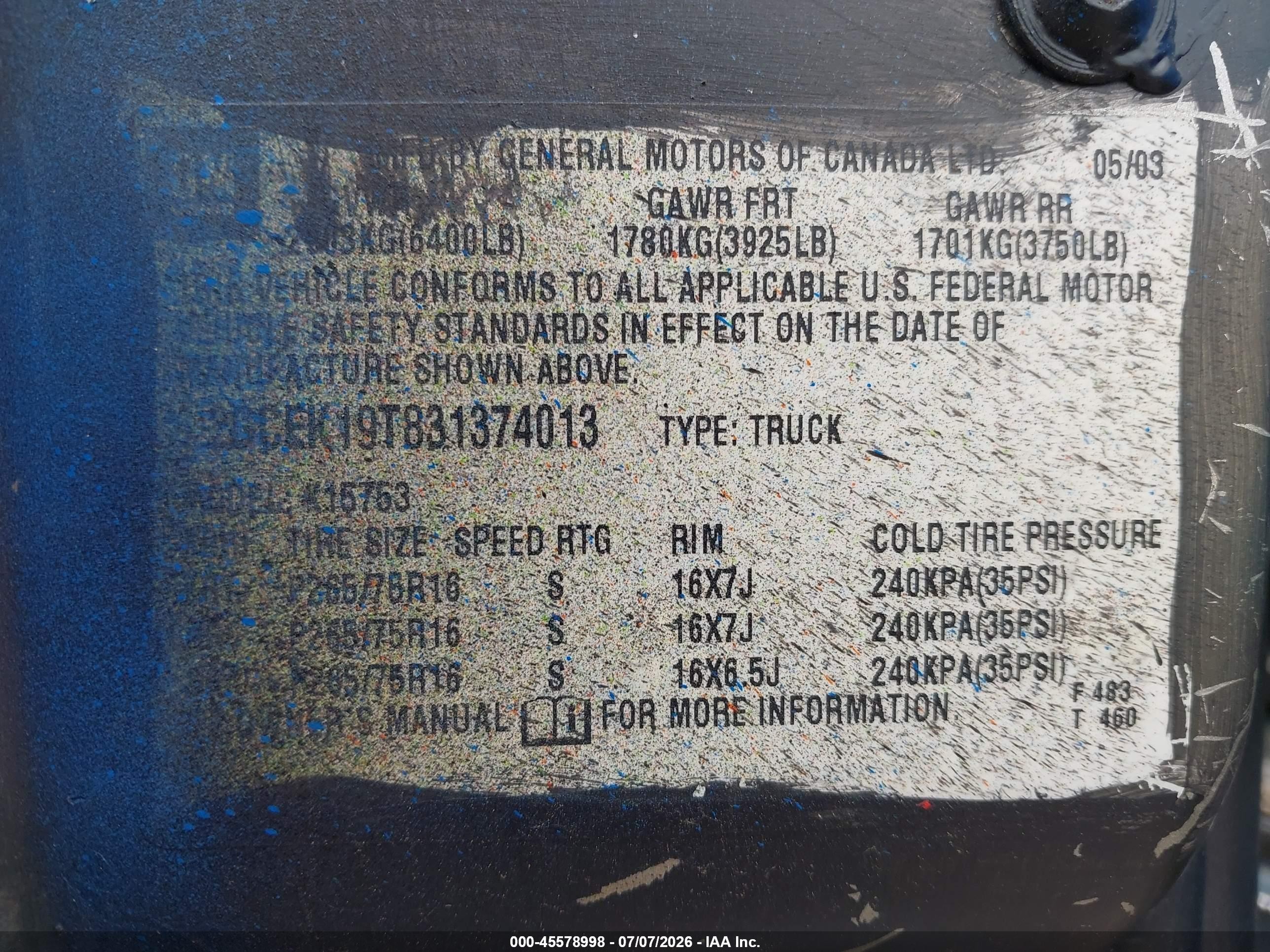 2003 Chevrolet Silverado 1500 Ls Blue vin: 2GCEK19T831374013