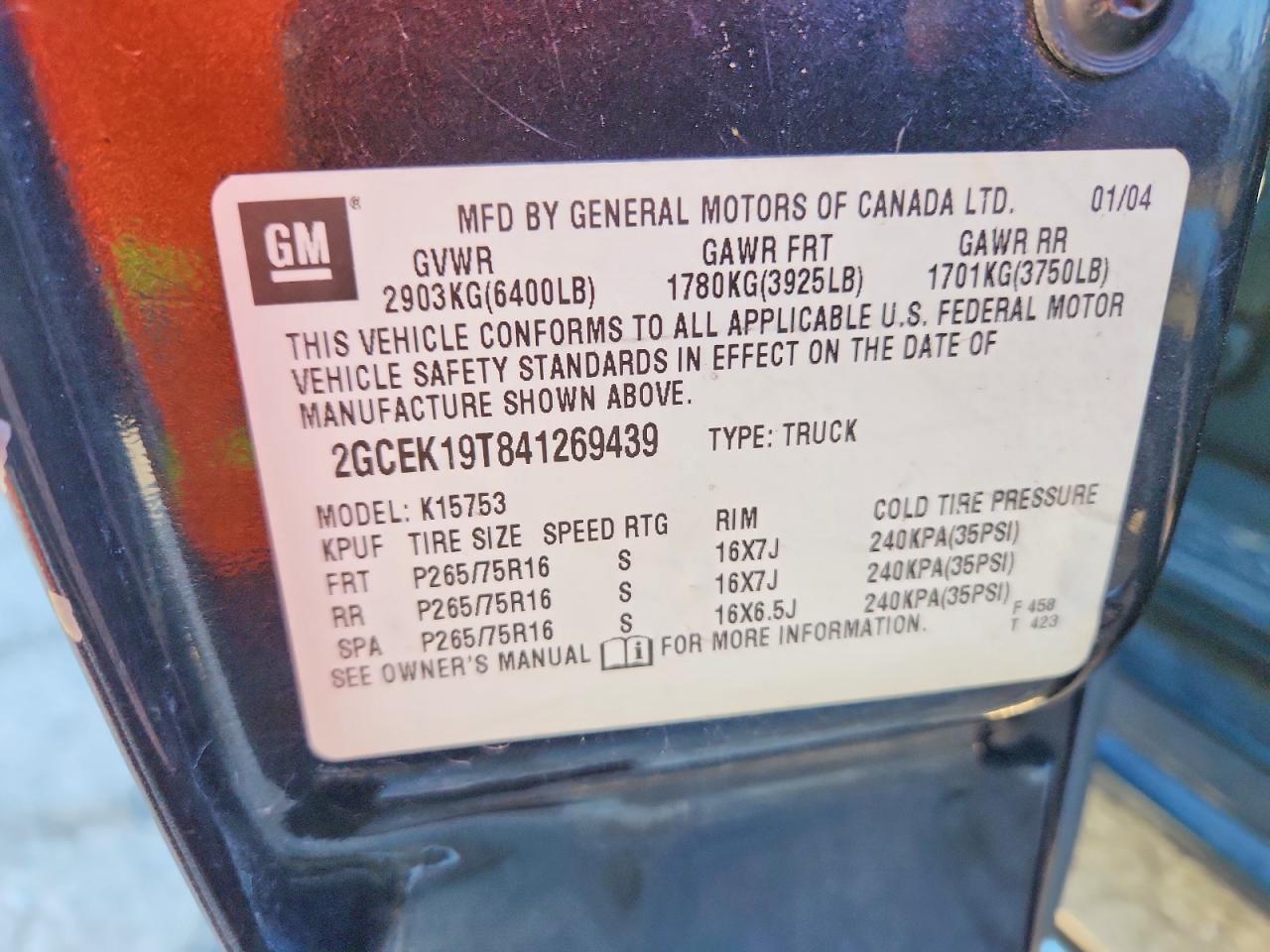 2004 Chevrolet Silverado K1500 Gray vin: 2GCEK19T841269439
