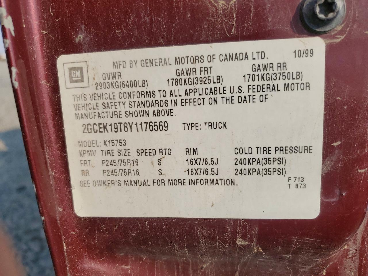 2000 Chevrolet Silverado K1500 Red vin: 2GCEK19T8Y1176569