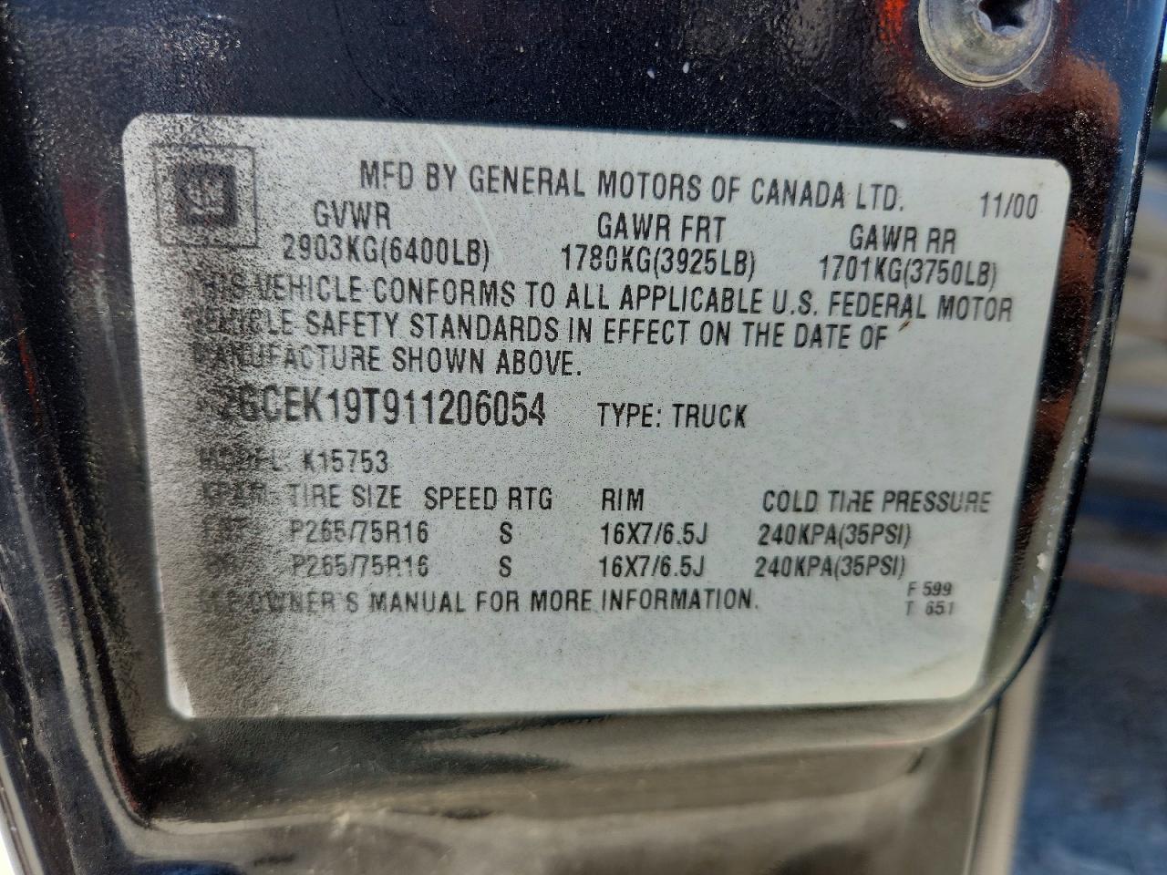 2001 Chevrolet Silverado K1500 Black vin: 2GCEK19T911206054