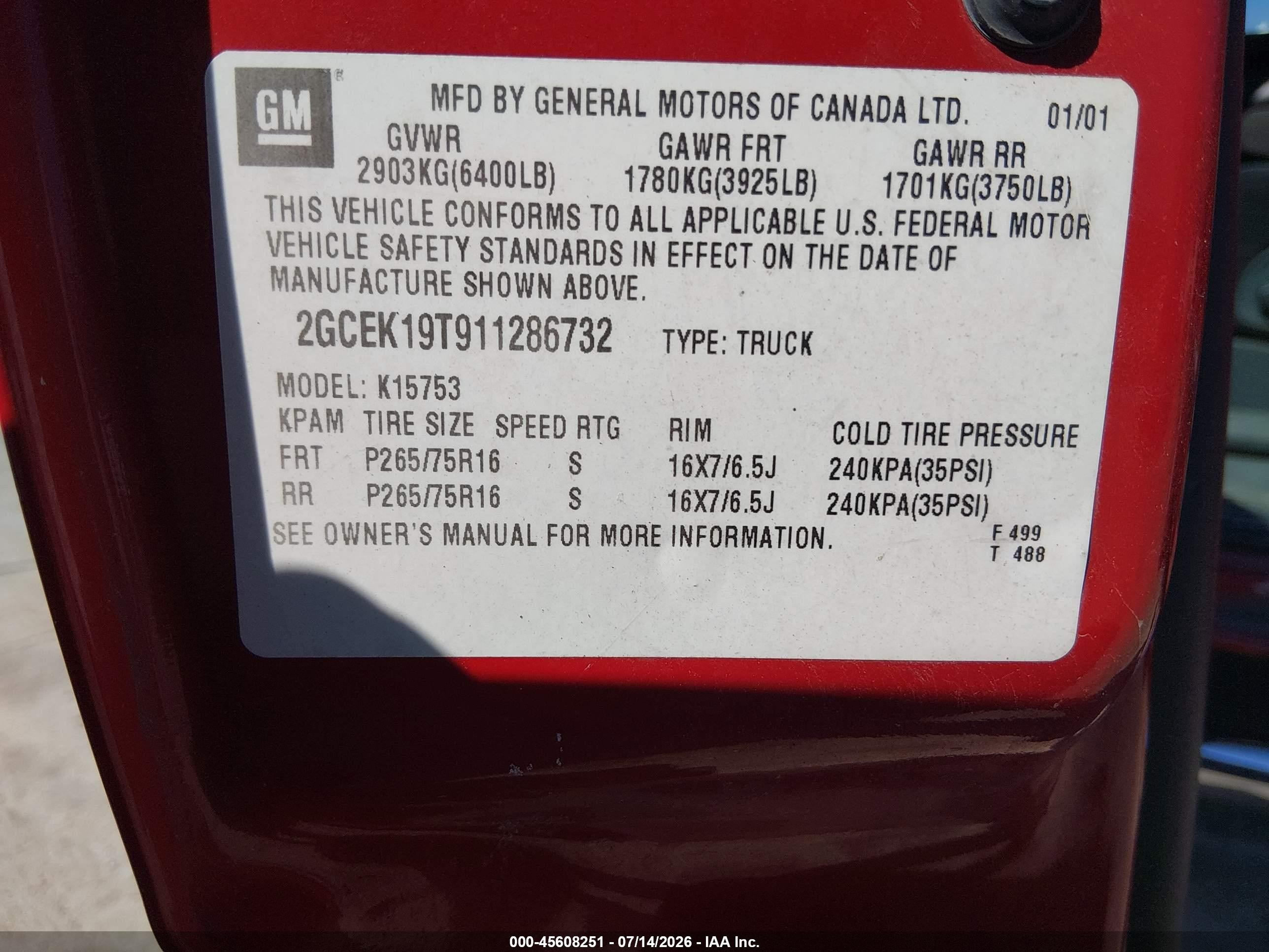 2001 Chevrolet Silverado 1500 Ls Красный vin: 2GCEK19T911286732