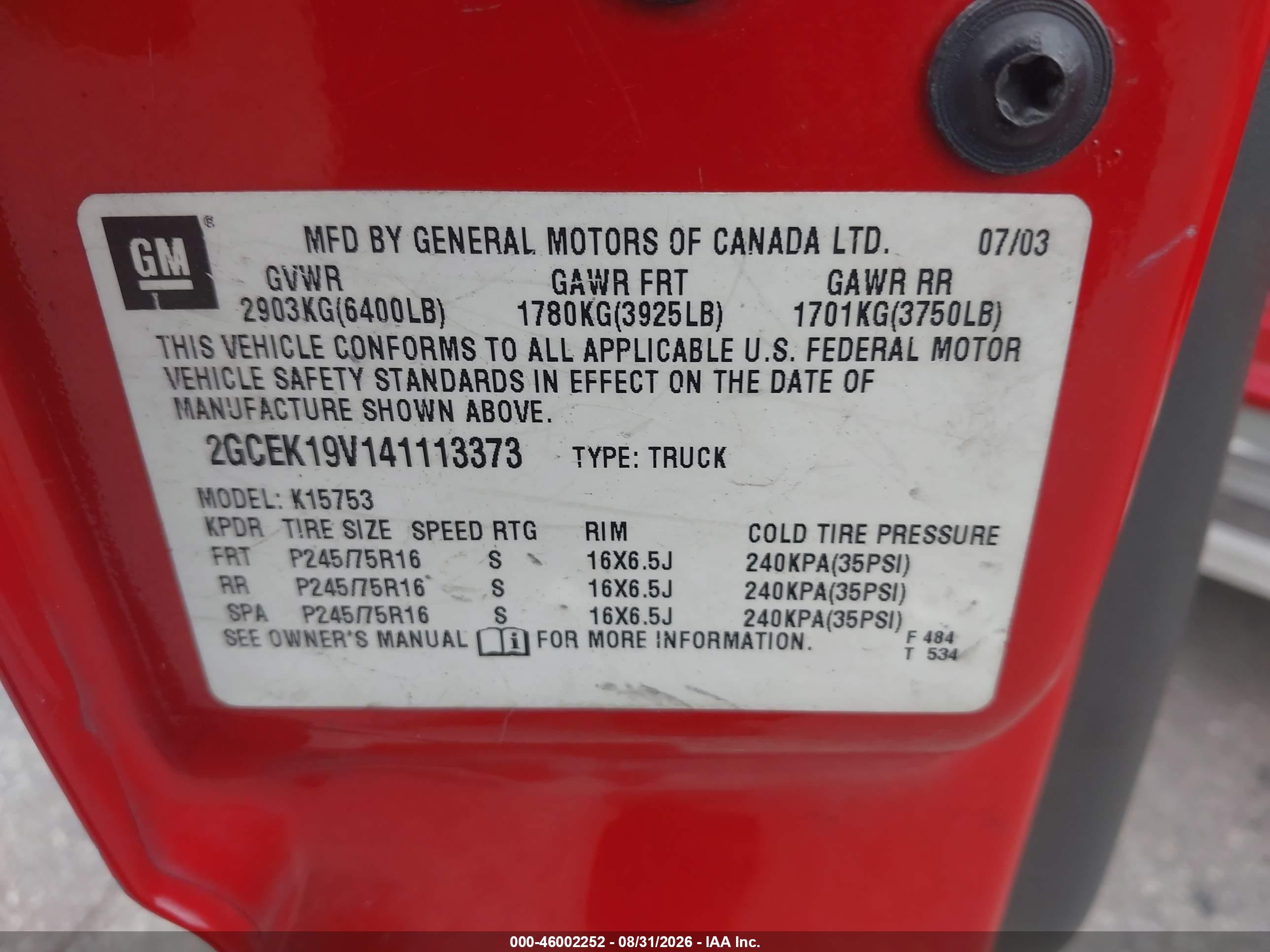 2004 Chevrolet Silverado 1500 Work Truck Красный vin: 2GCEK19V141113373