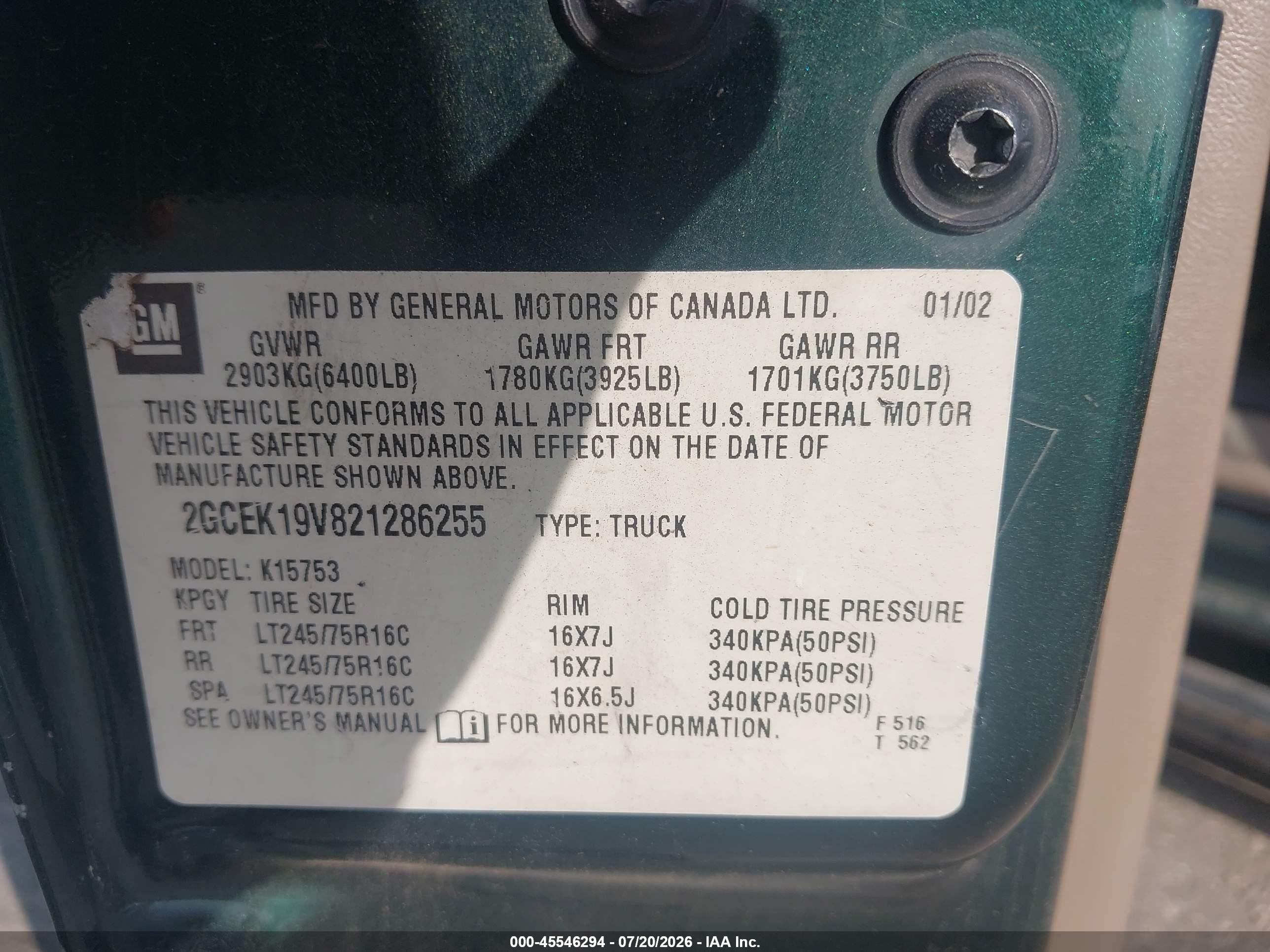2002 Chevrolet Silverado 1500 Ls Green vin: 2GCEK19V821286255