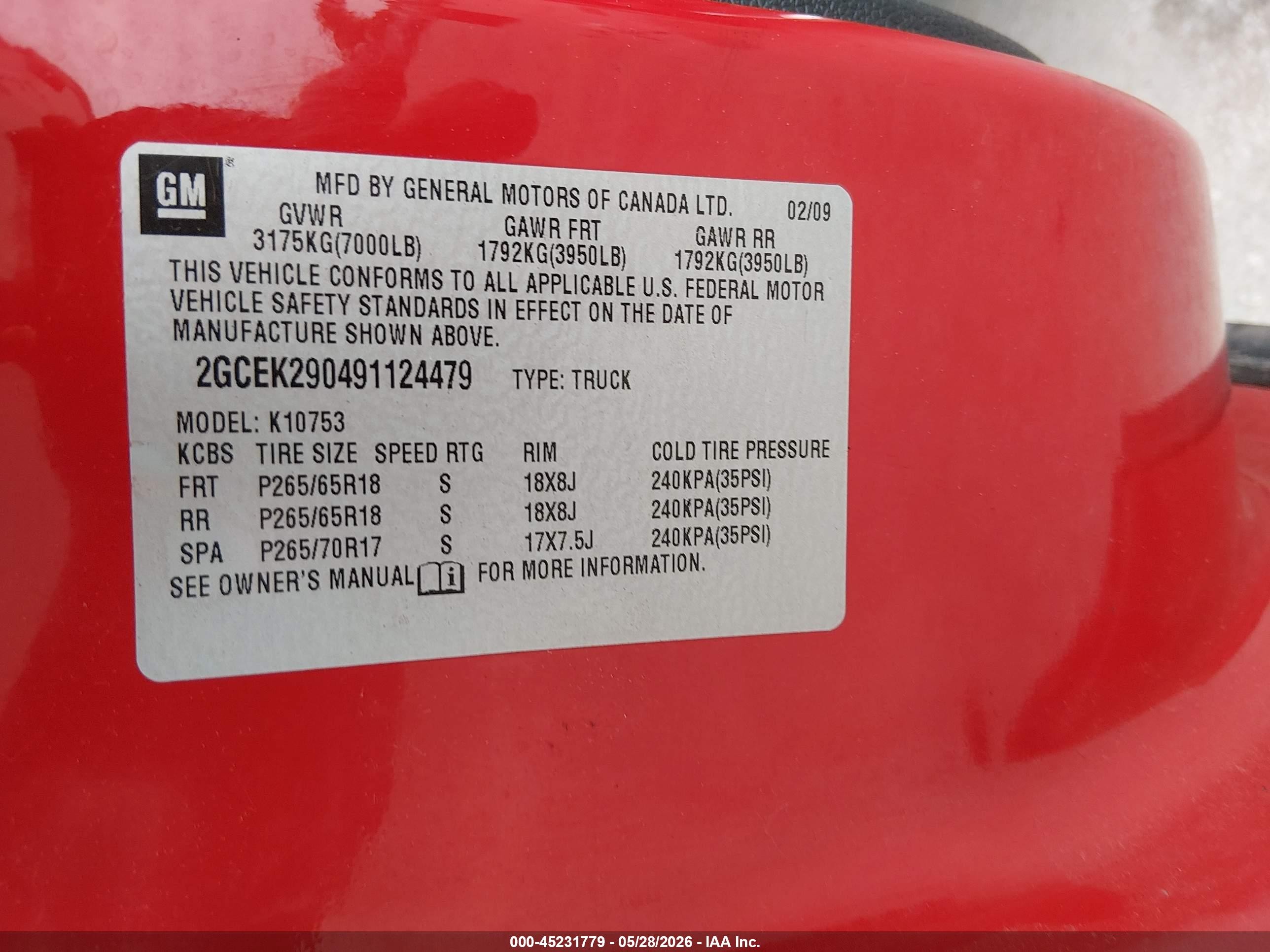 2009 Chevrolet Silverado 1500 Lt Красный vin: 2GCEK290491124479