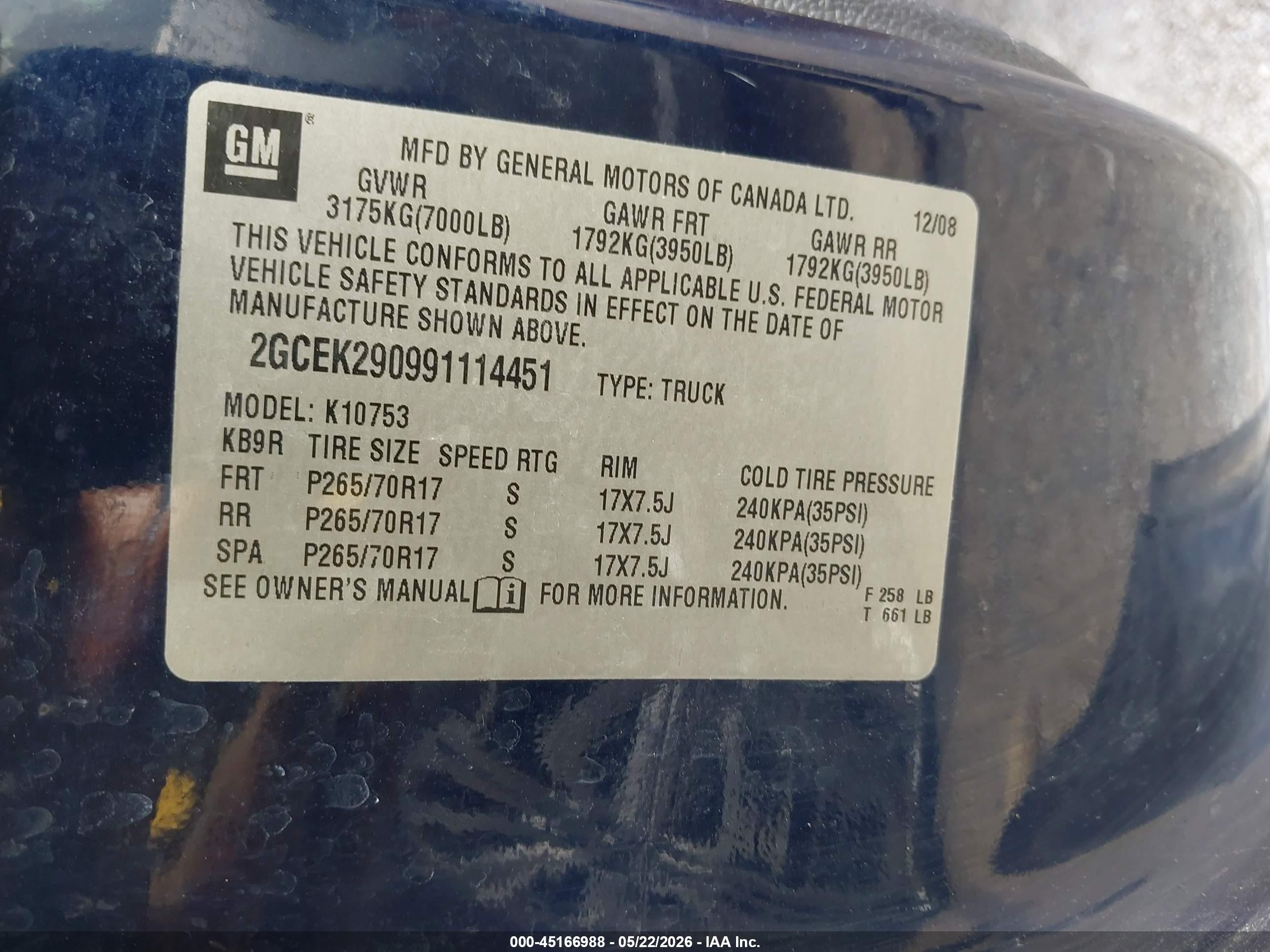 2009 Chevrolet Silverado 1500 Lt Blue vin: 2GCEK290991114451