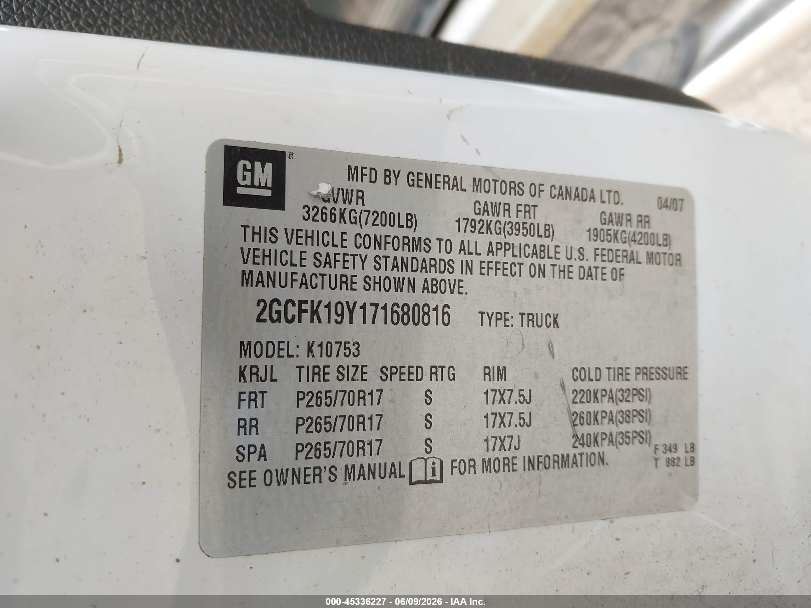 2007 Chevrolet Silverado 1500 Lt1 White vin: 2GCFK19Y171680816