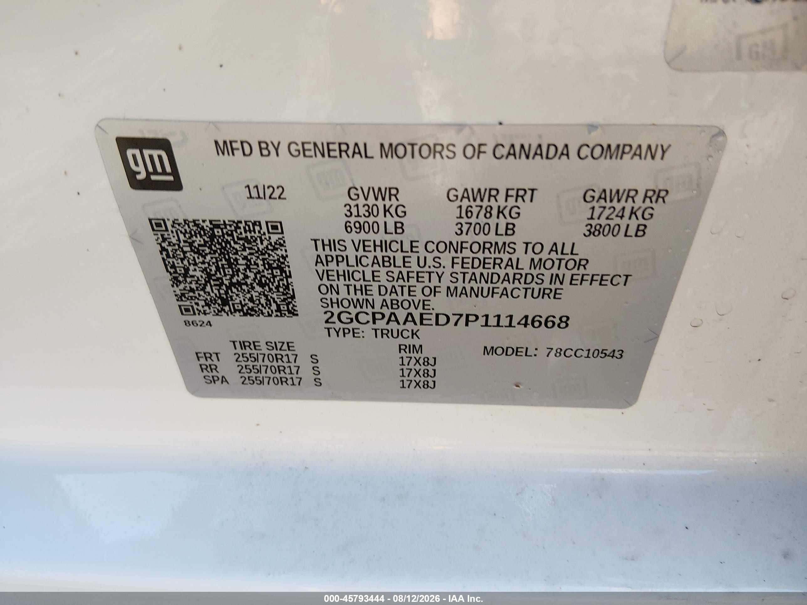 2023 Chevrolet Silverado 1500 2wd  Short Bed Wt White vin: 2GCPAAED7P1114668