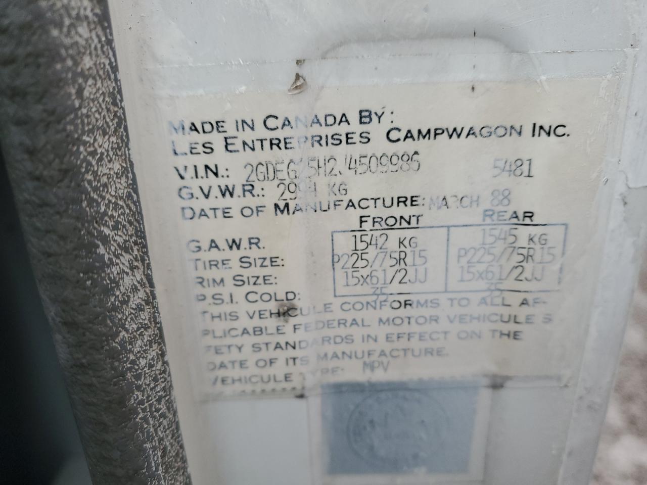 1988 Gmc Rally Wagon / Van White vin: 2GDEG25H2J4509986