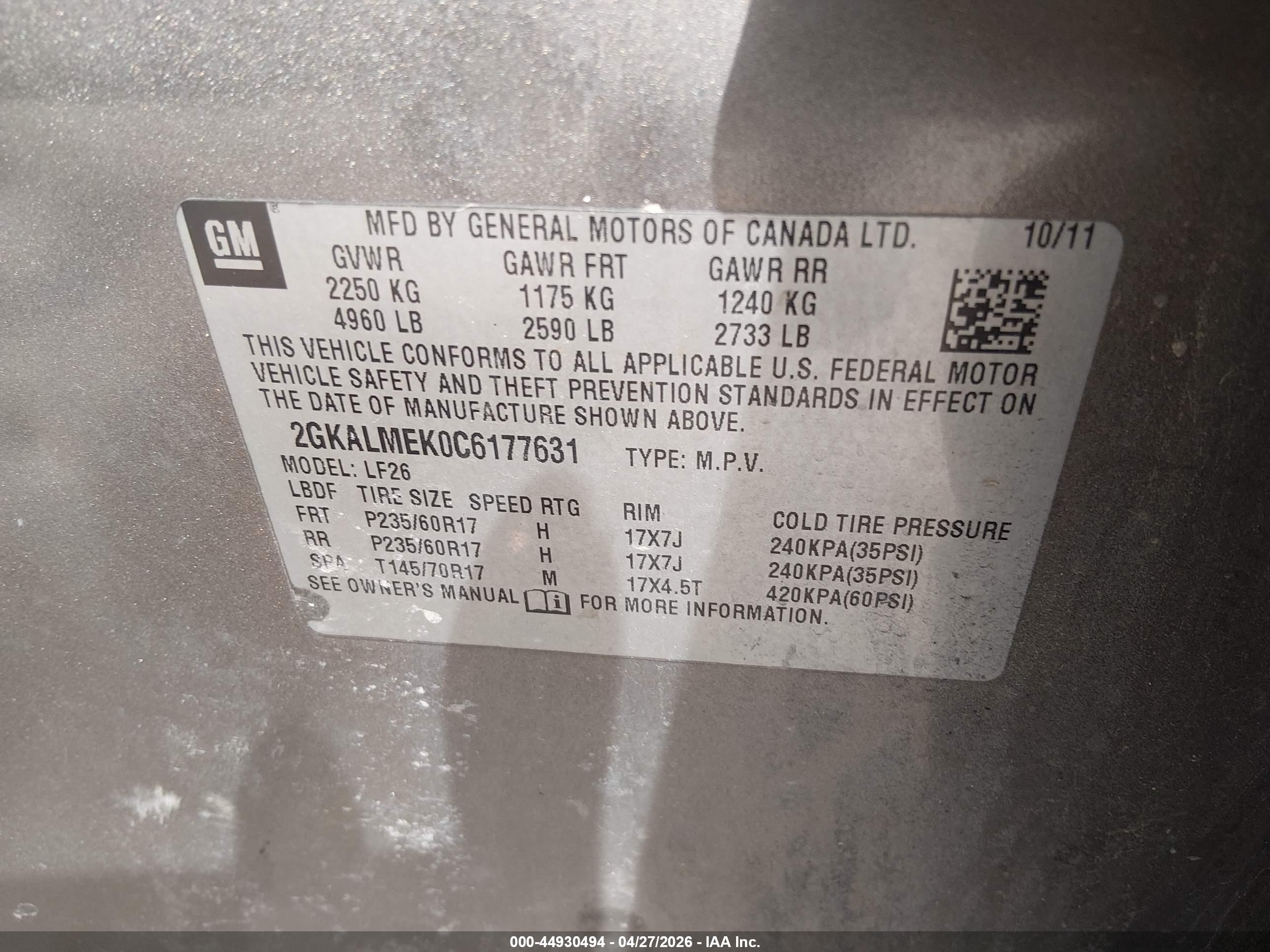 2012 Gmc Terrain Sle-1 Tan vin: 2GKALMEK0C6177631