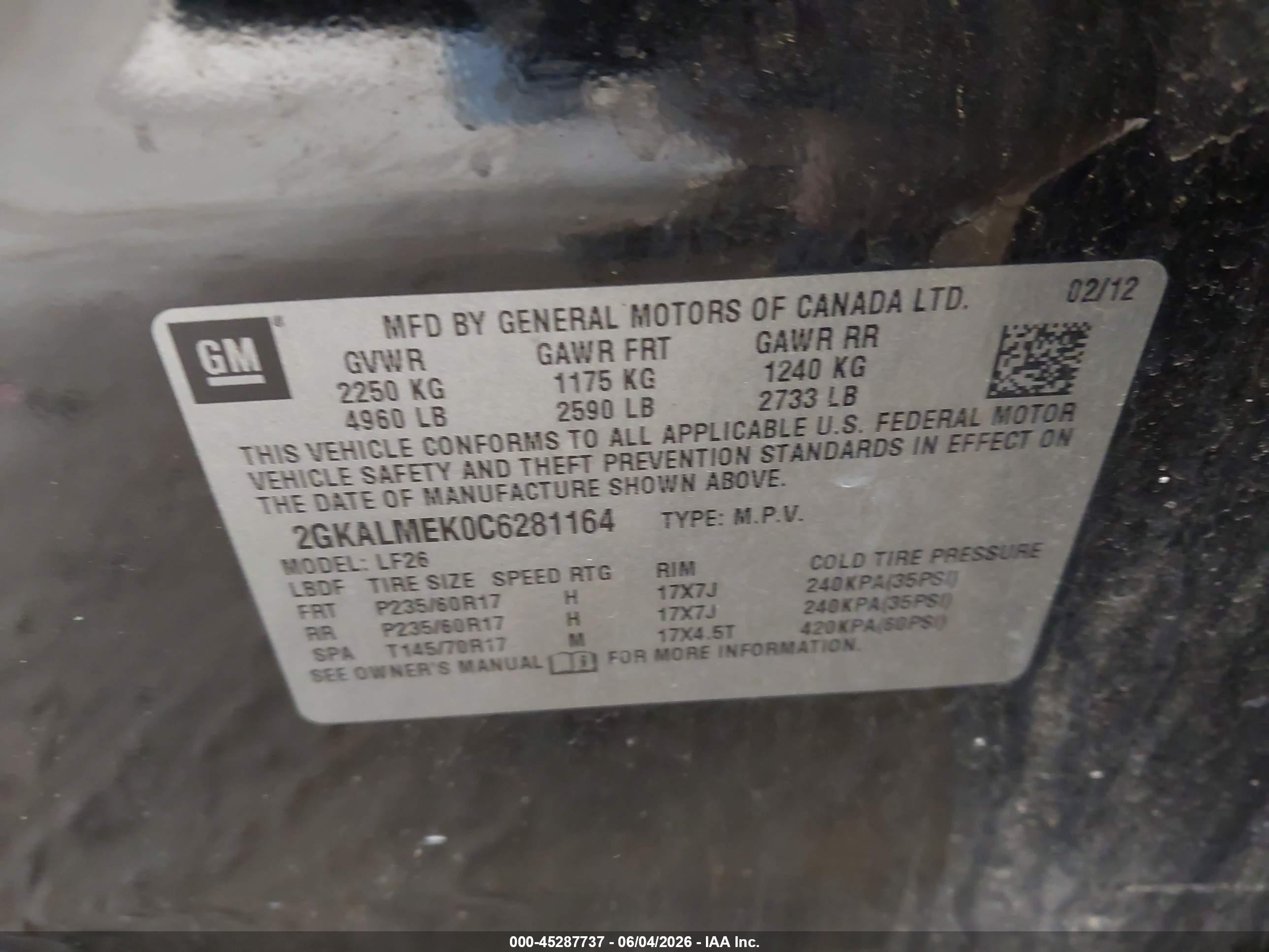 2012 Gmc Terrain Sle-1 Black vin: 2GKALMEK0C6281164