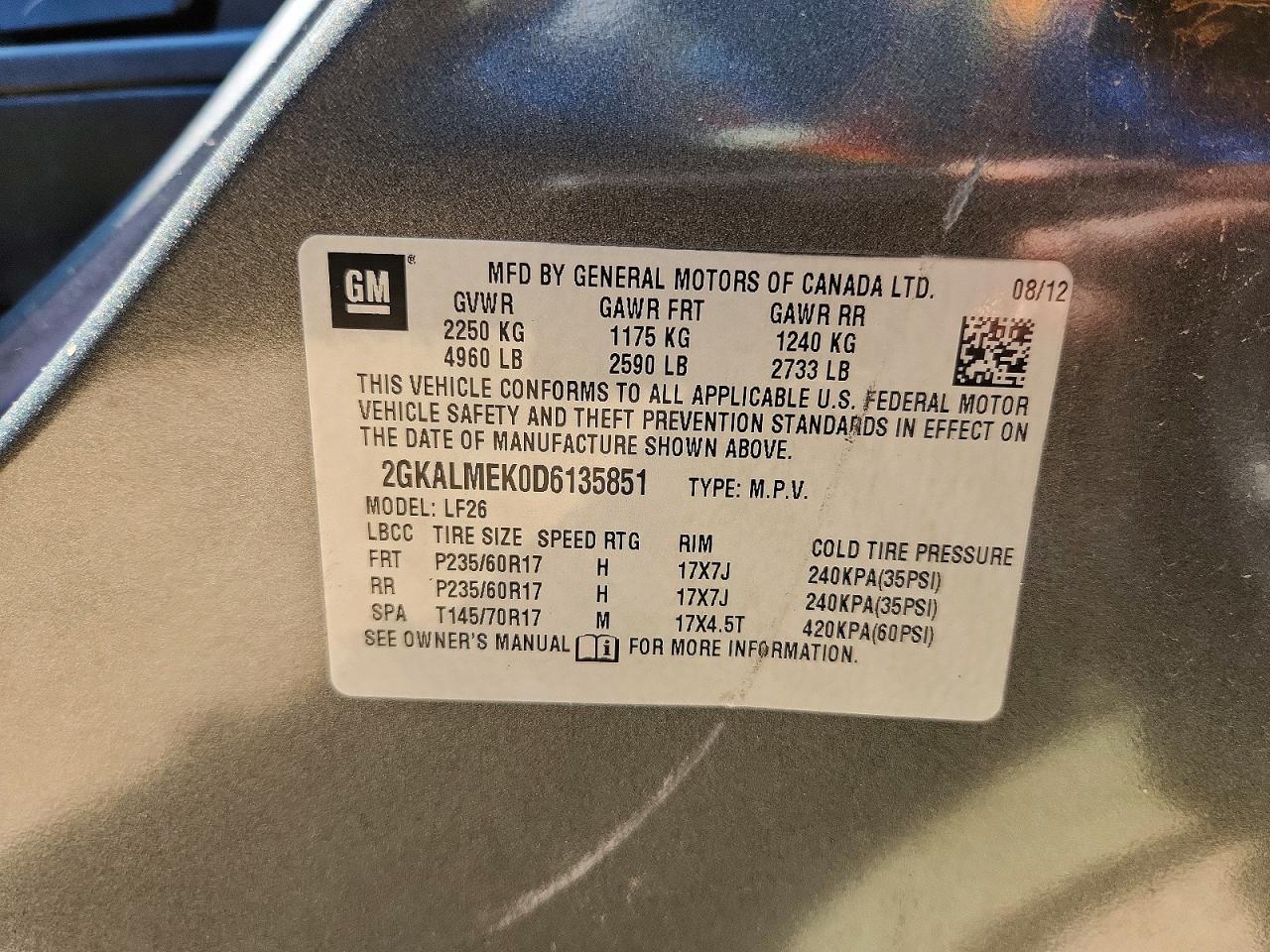 2013 Gmc Terrain Sle Gray vin: 2GKALMEK0D6135851