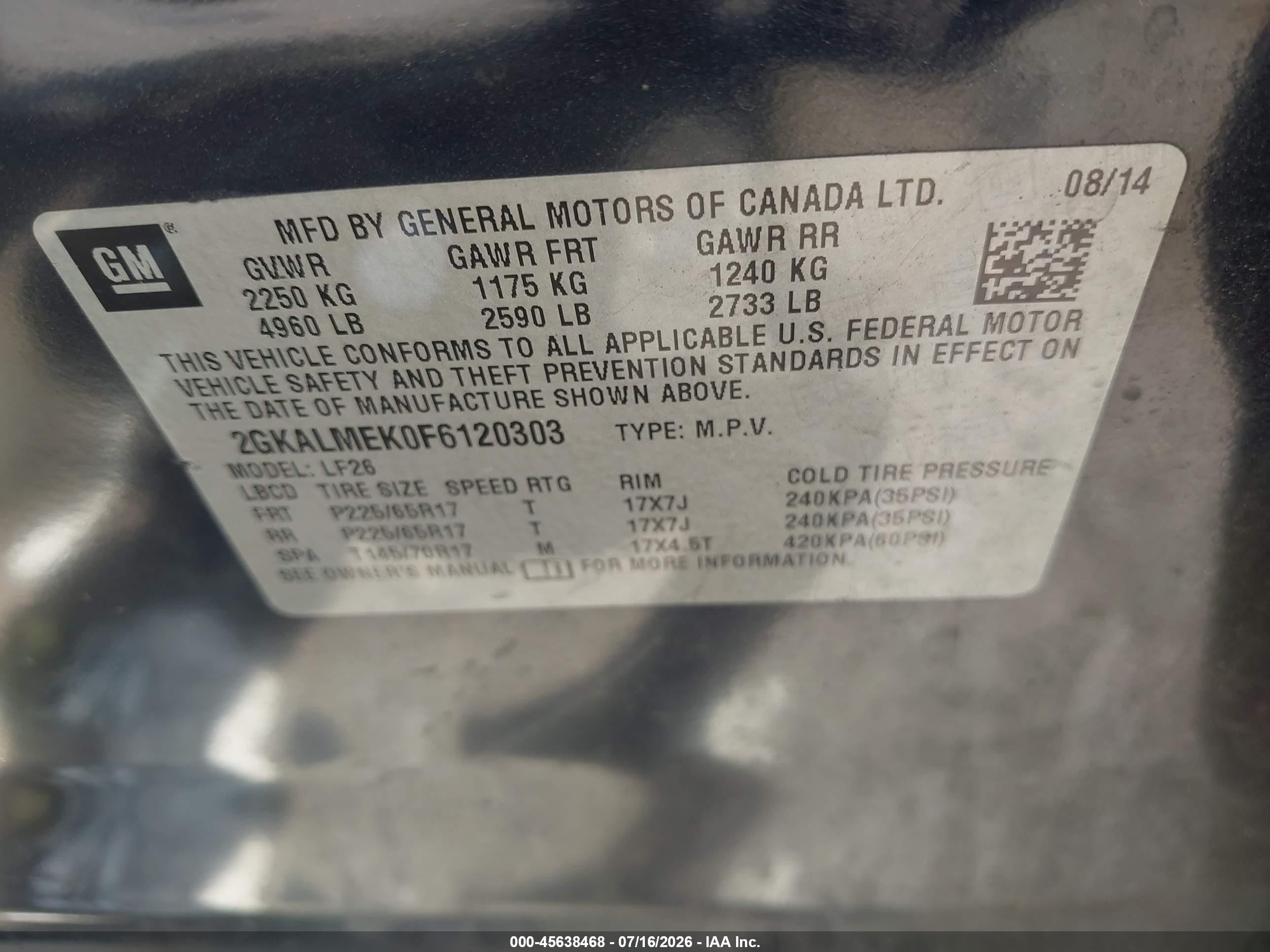 2015 Gmc Terrain Sle Синий vin: 2GKALMEK0F6120303