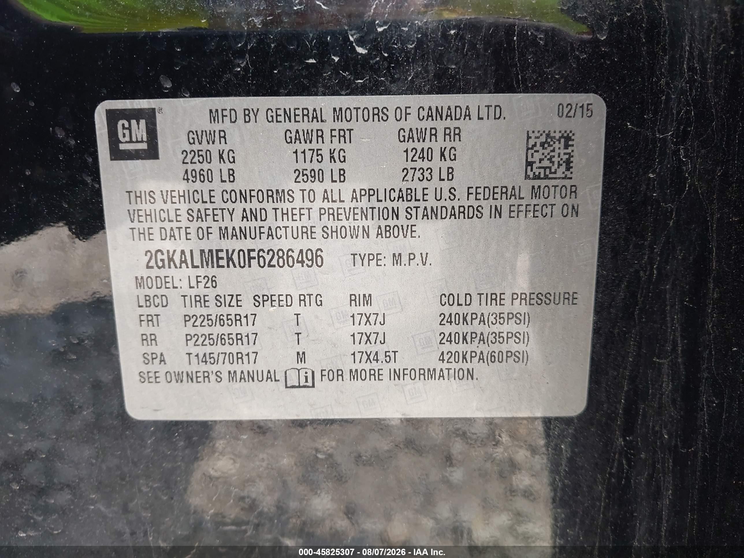 2015 Gmc Terrain Sle-1 Черный vin: 2GKALMEK0F6286496