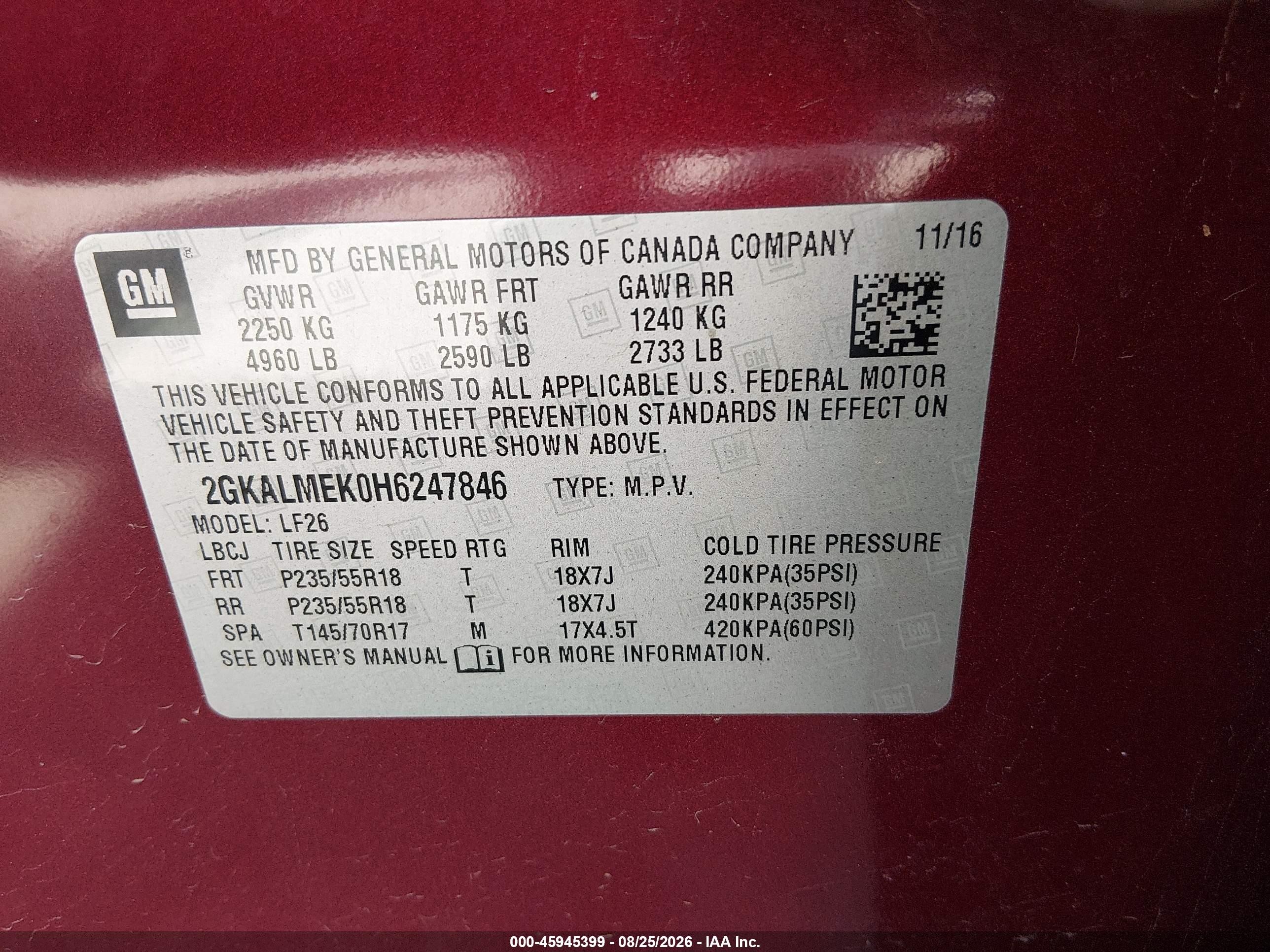 2017 Gmc Terrain Sle-1 Red vin: 2GKALMEK0H6247846