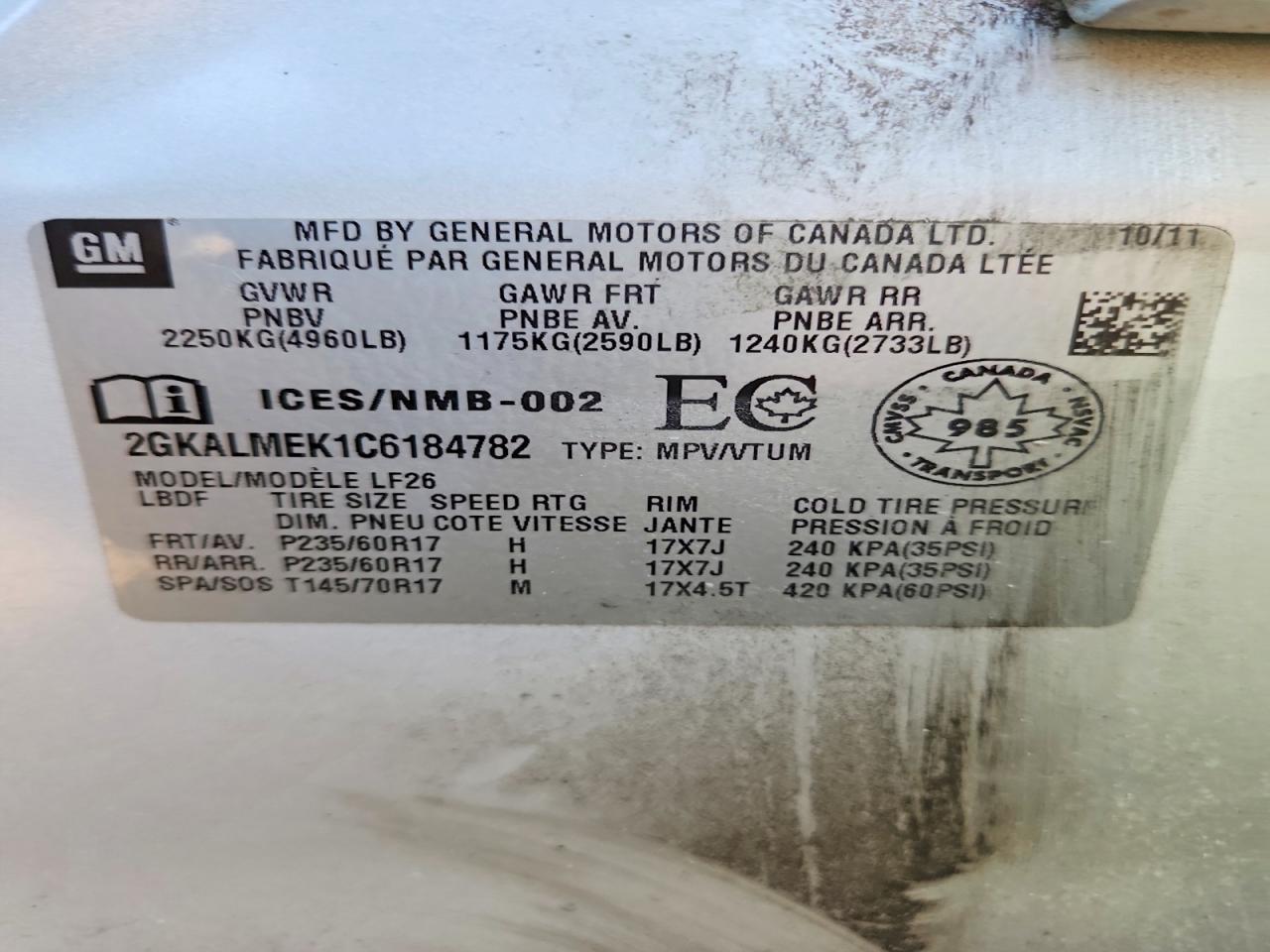 2012 Gmc Terrain Sle Silver vin: 2GKALMEK1C6184782