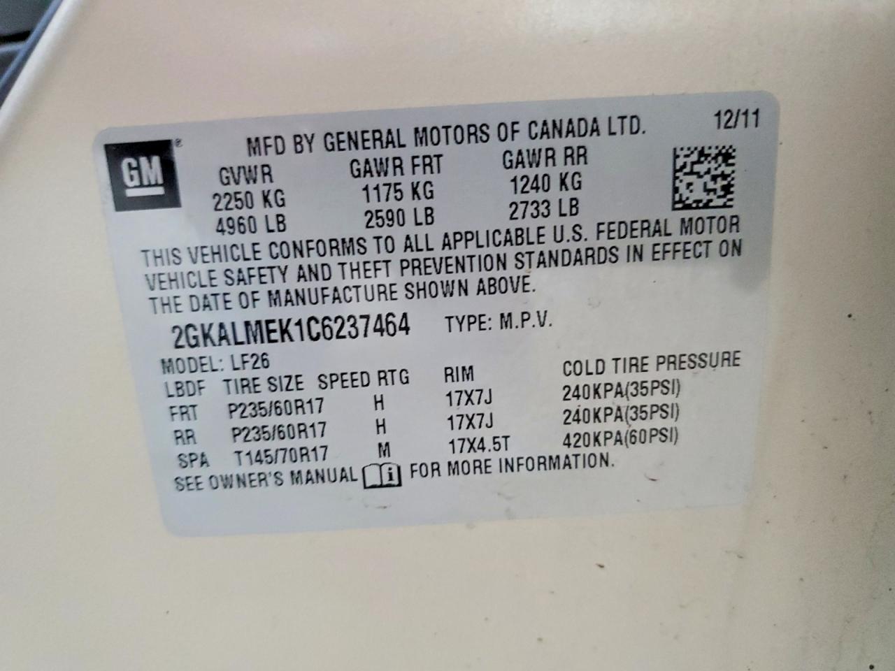 2012 Gmc Terrain Sle Tan vin: 2GKALMEK1C6237464