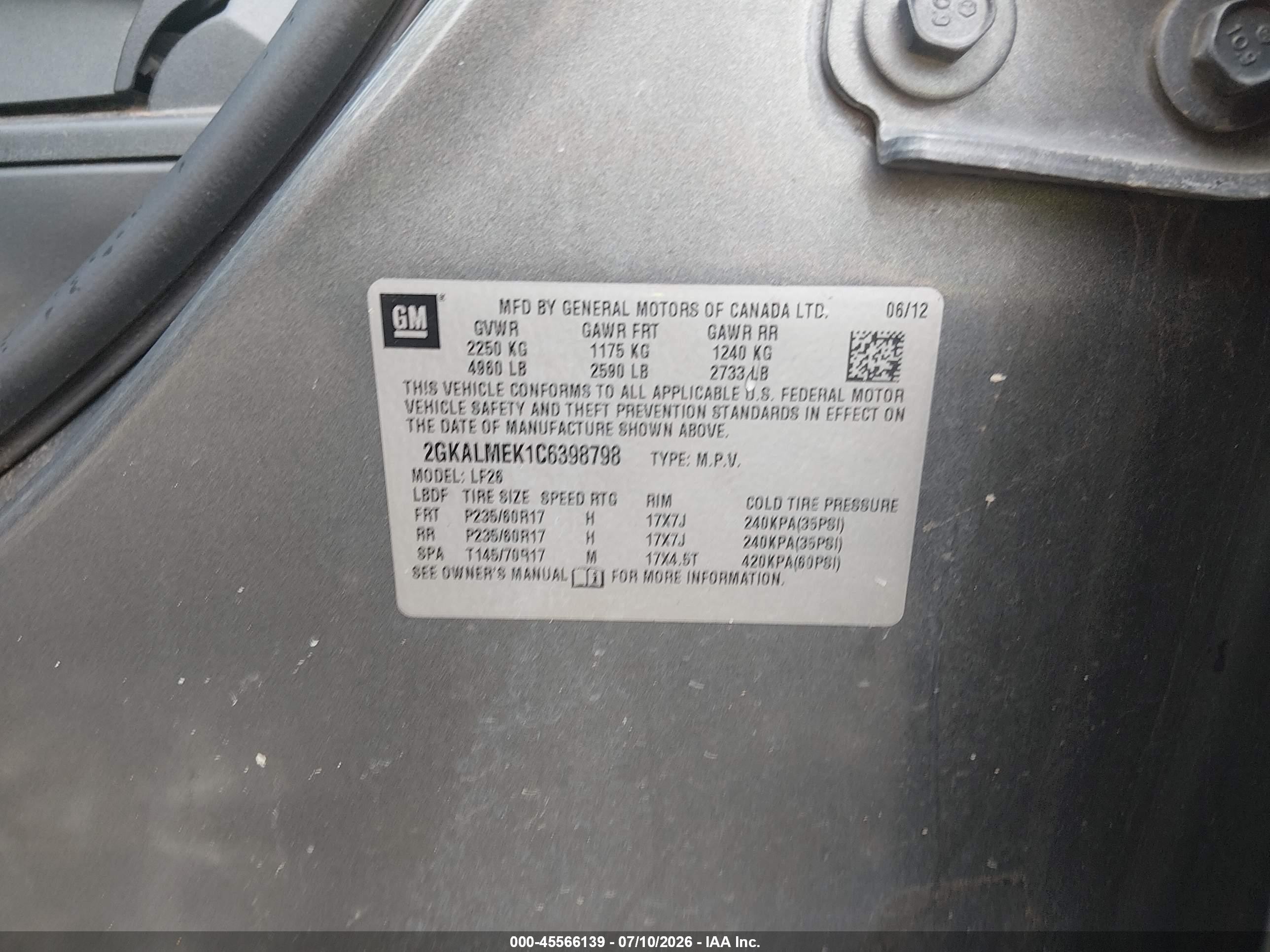 2012 Gmc Terrain Sle-1 Серый vin: 2GKALMEK1C6398798