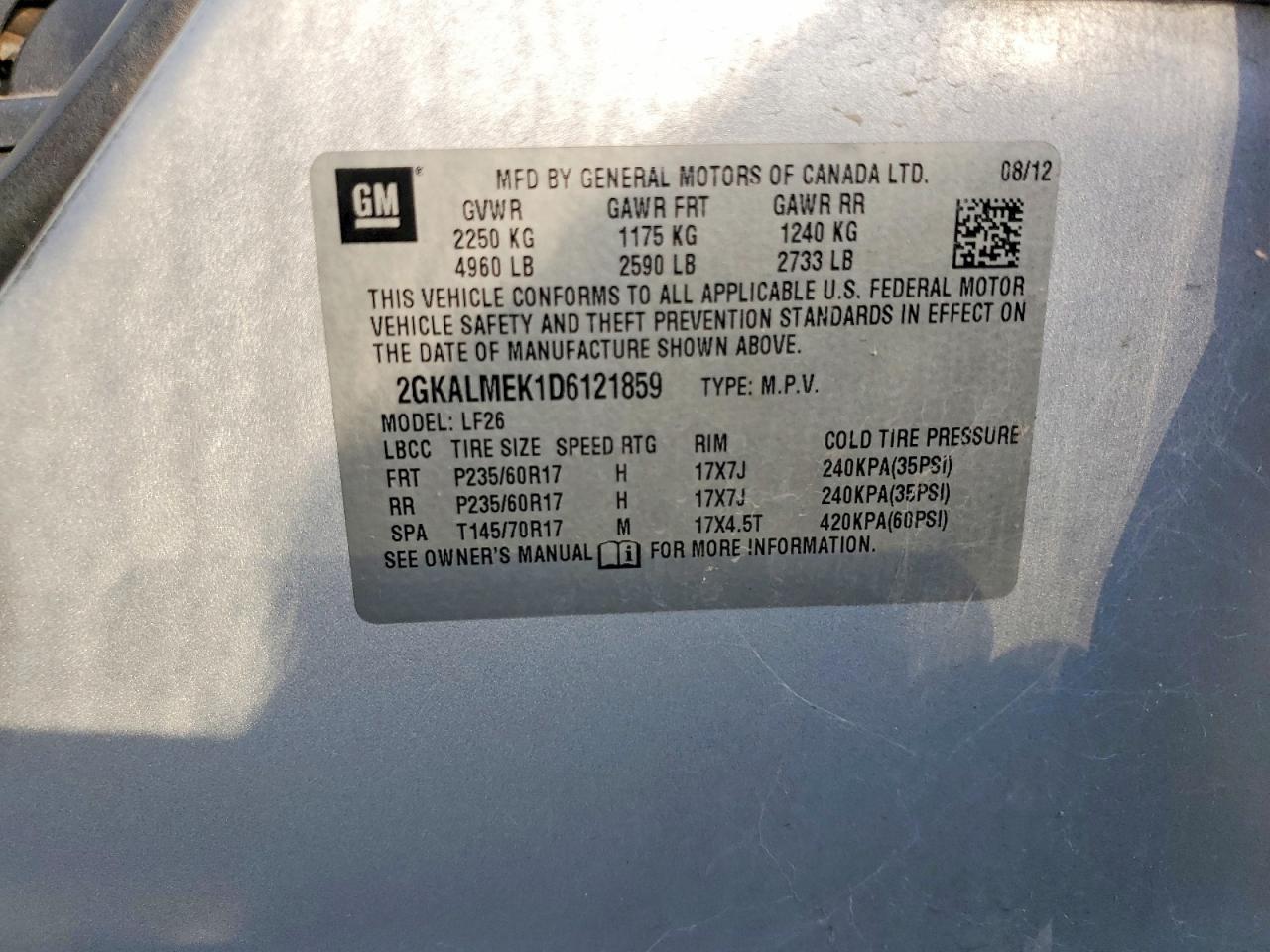 2013 Gmc Terrain Sle Silver vin: 2GKALMEK1D6121859