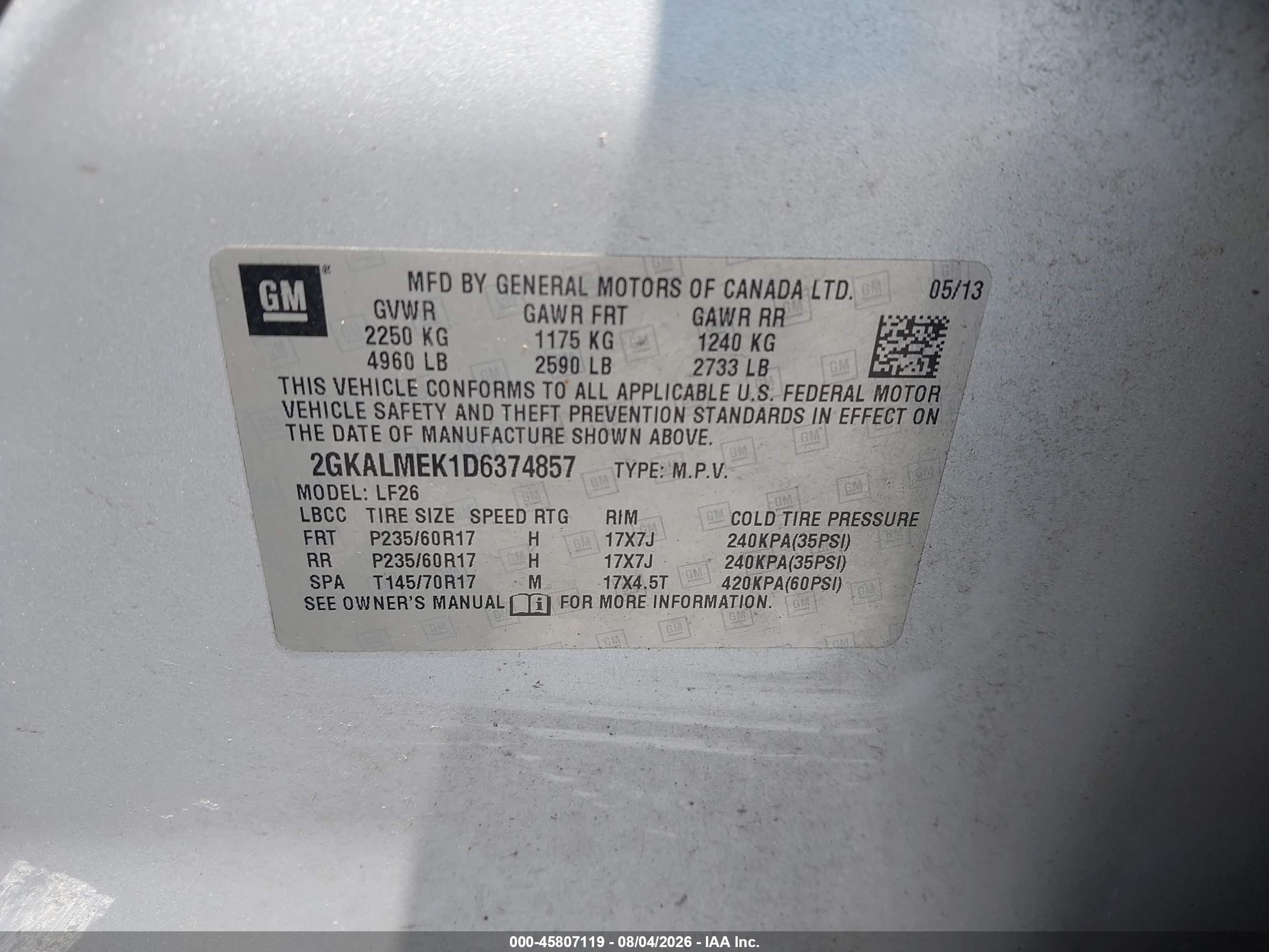 2013 Gmc Terrain Sle-1 Silver vin: 2GKALMEK1D6374857