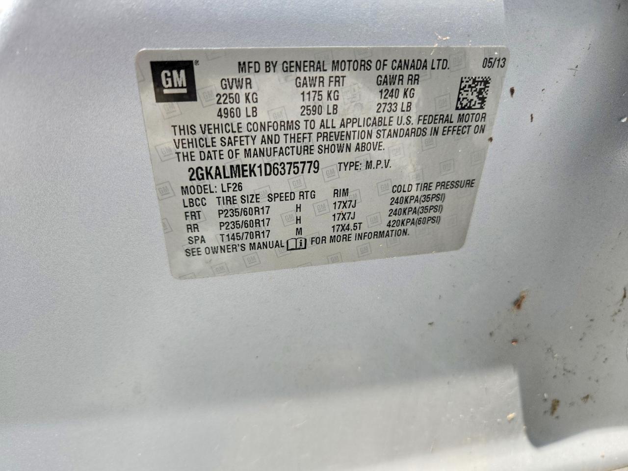 2013 Gmc Terrain Sle Silver vin: 2GKALMEK1D6375779