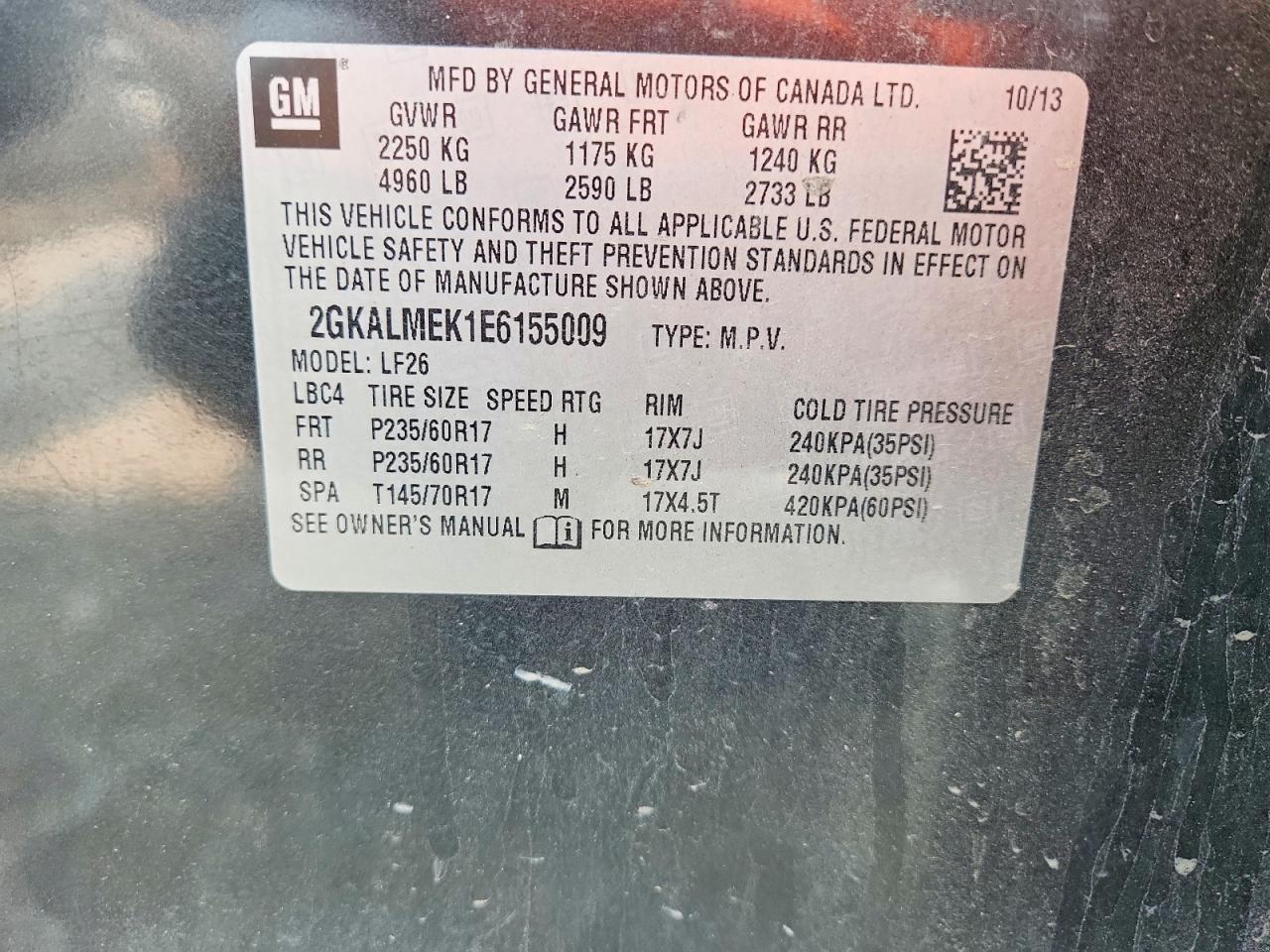 2014 Gmc Terrain Sle Gray vin: 2GKALMEK1E6155009