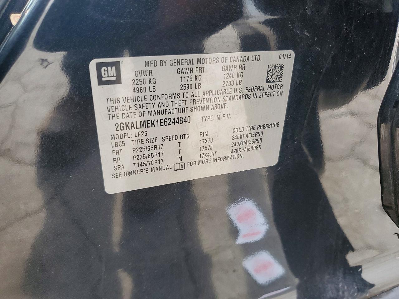 2014 Gmc Terrain Sle Charcoal vin: 2GKALMEK1E6244840