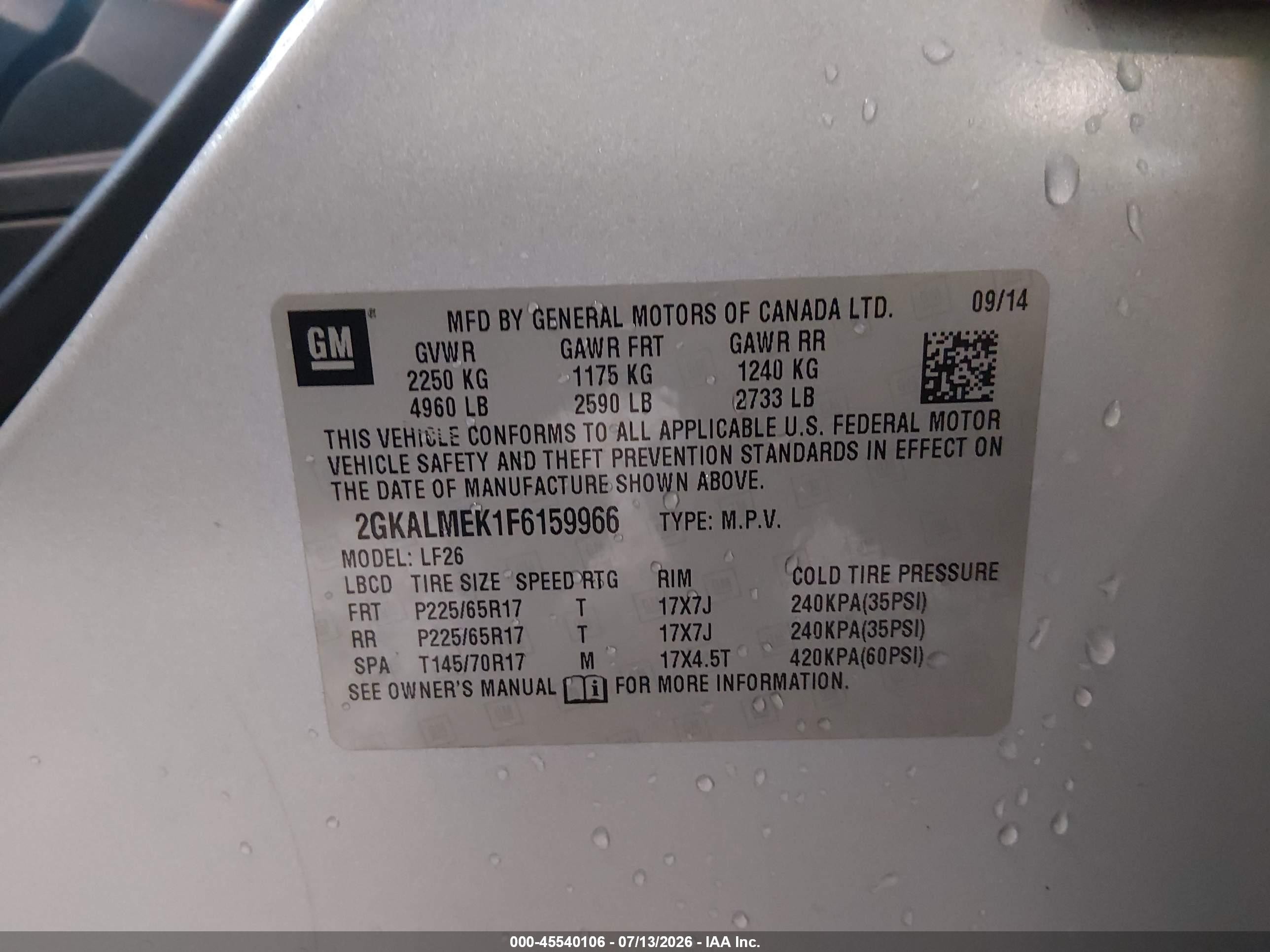 2015 Gmc Terrain Sle-1 Silver vin: 2GKALMEK1F6159966
