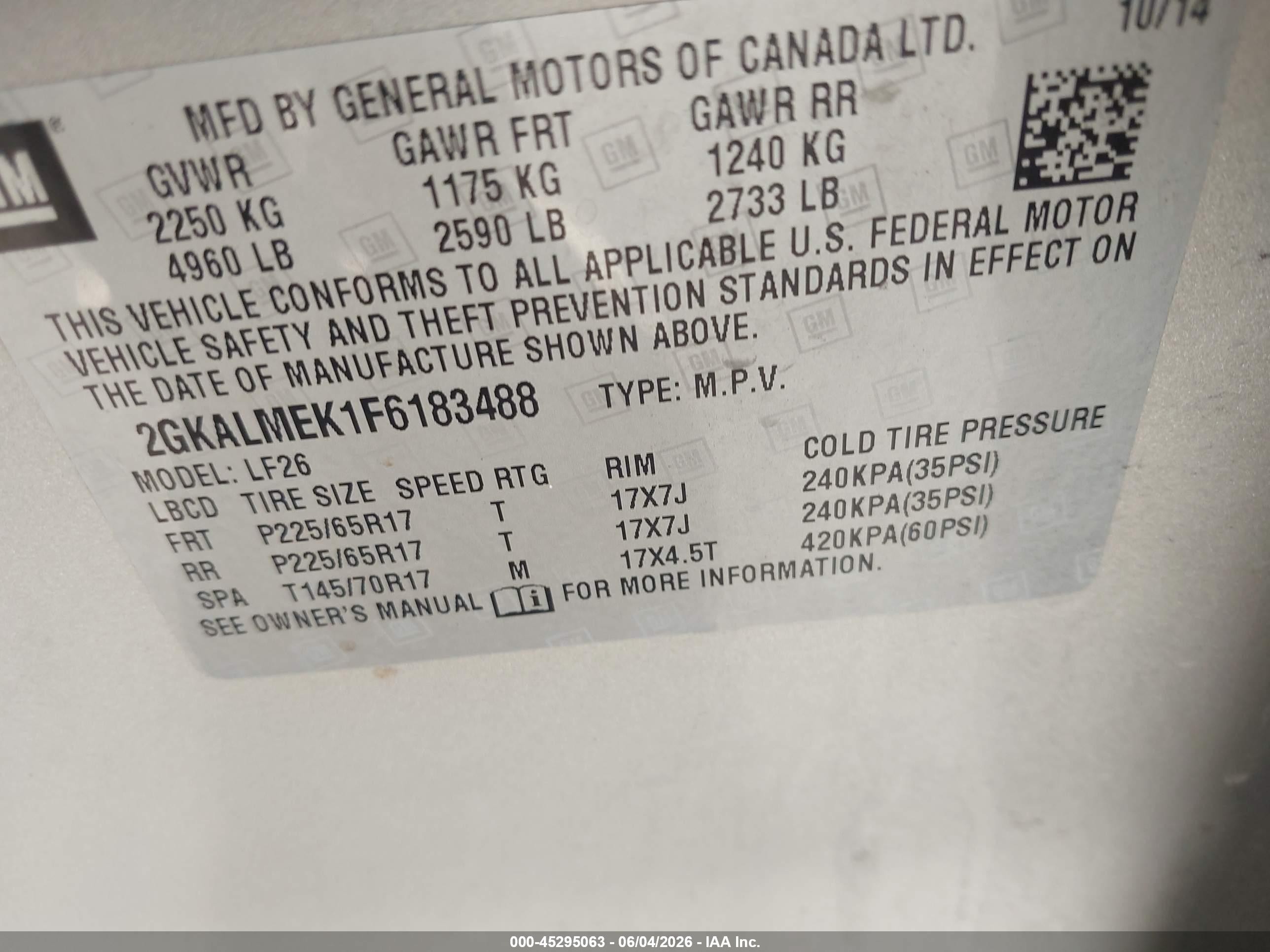 2015 Gmc Terrain Sle-1 Gold vin: 2GKALMEK1F6183488