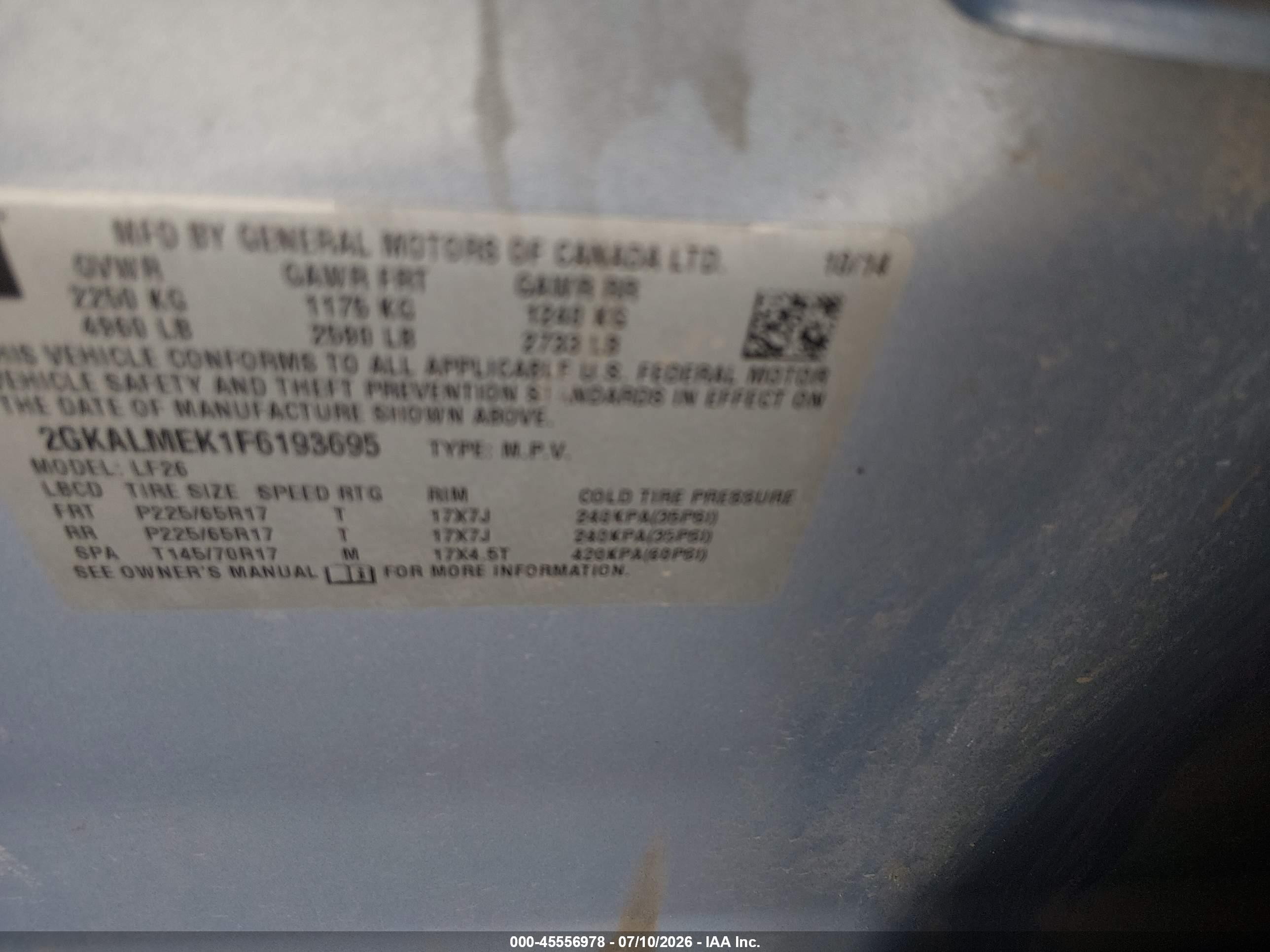 2015 Gmc Terrain Sle-1 Blue vin: 2GKALMEK1F6193695