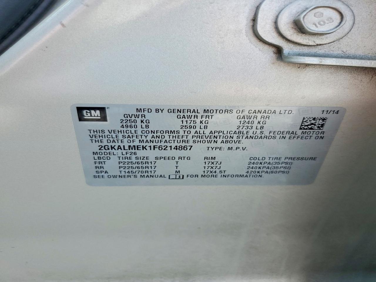 2015 Gmc Terrain Sle Beige vin: 2GKALMEK1F6214867