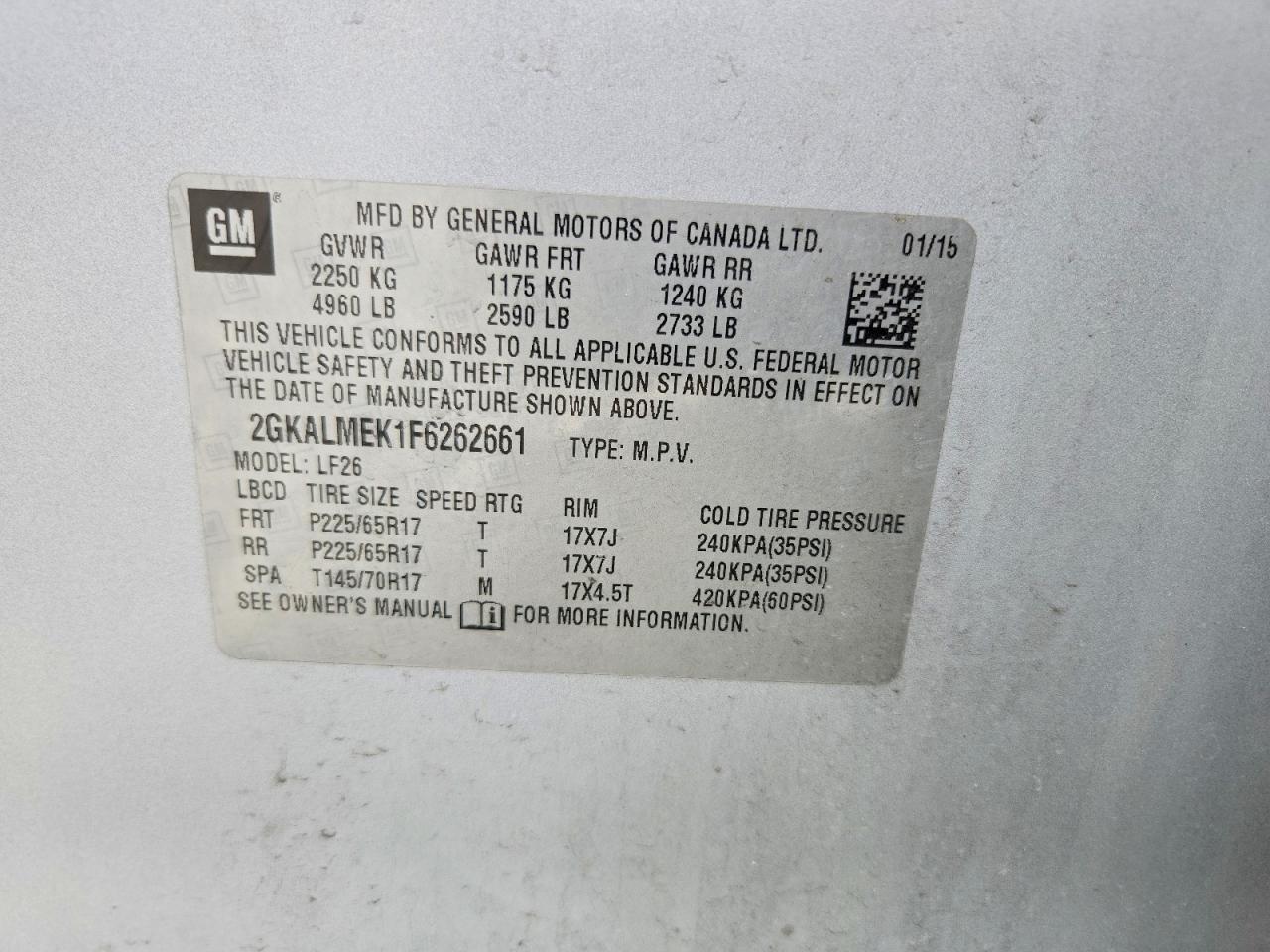2015 Gmc Terrain Sle Silver vin: 2GKALMEK1F6262661