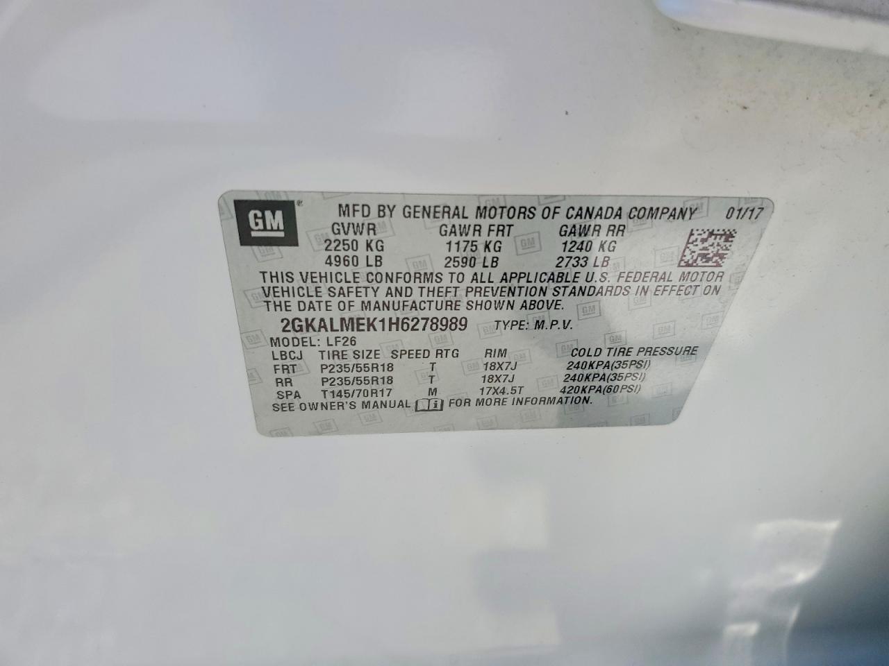 2017 Gmc Terrain Sle White vin: 2GKALMEK1H6278989