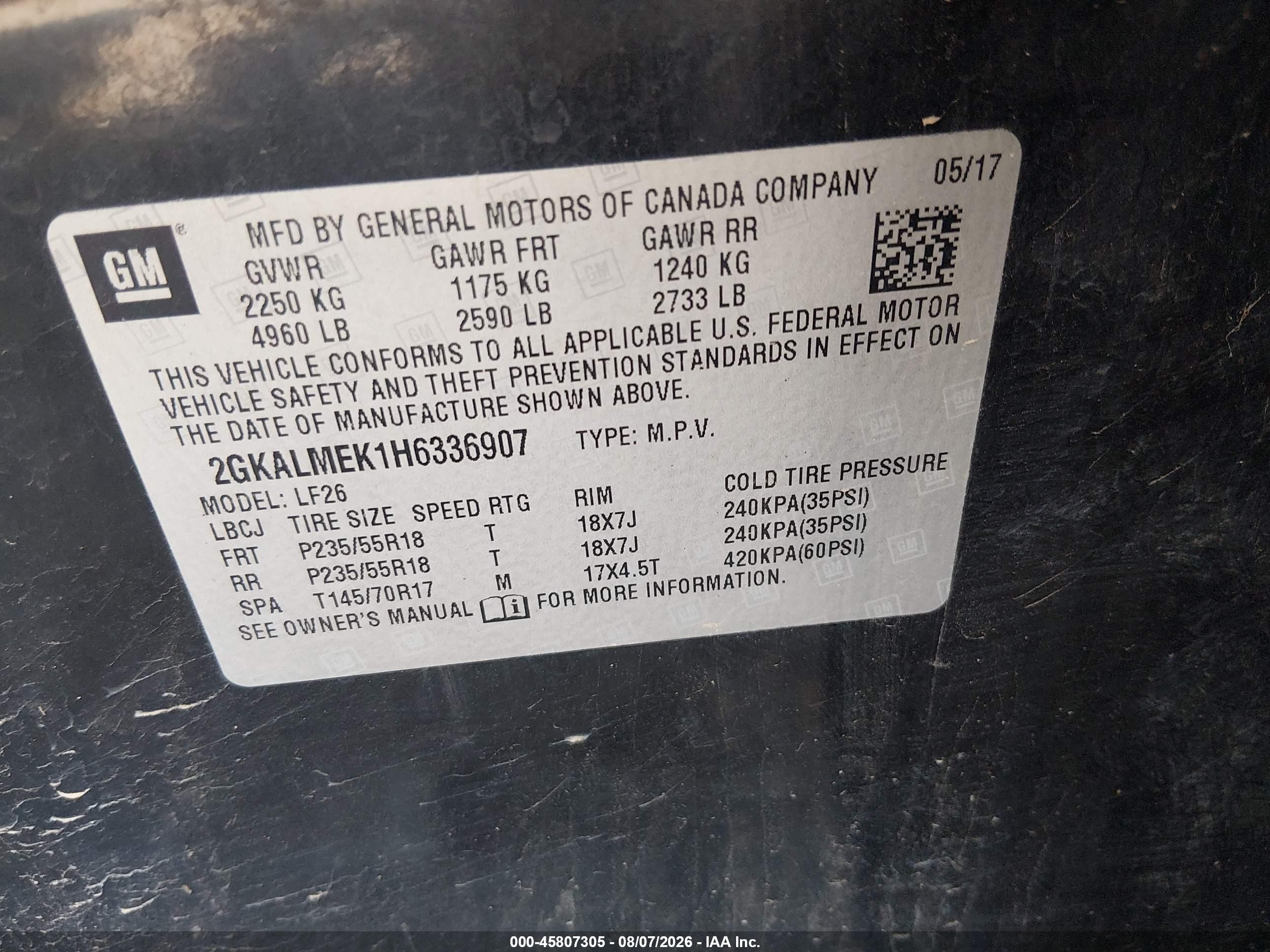 2017 Gmc Terrain Sle-1 Black vin: 2GKALMEK1H6336907