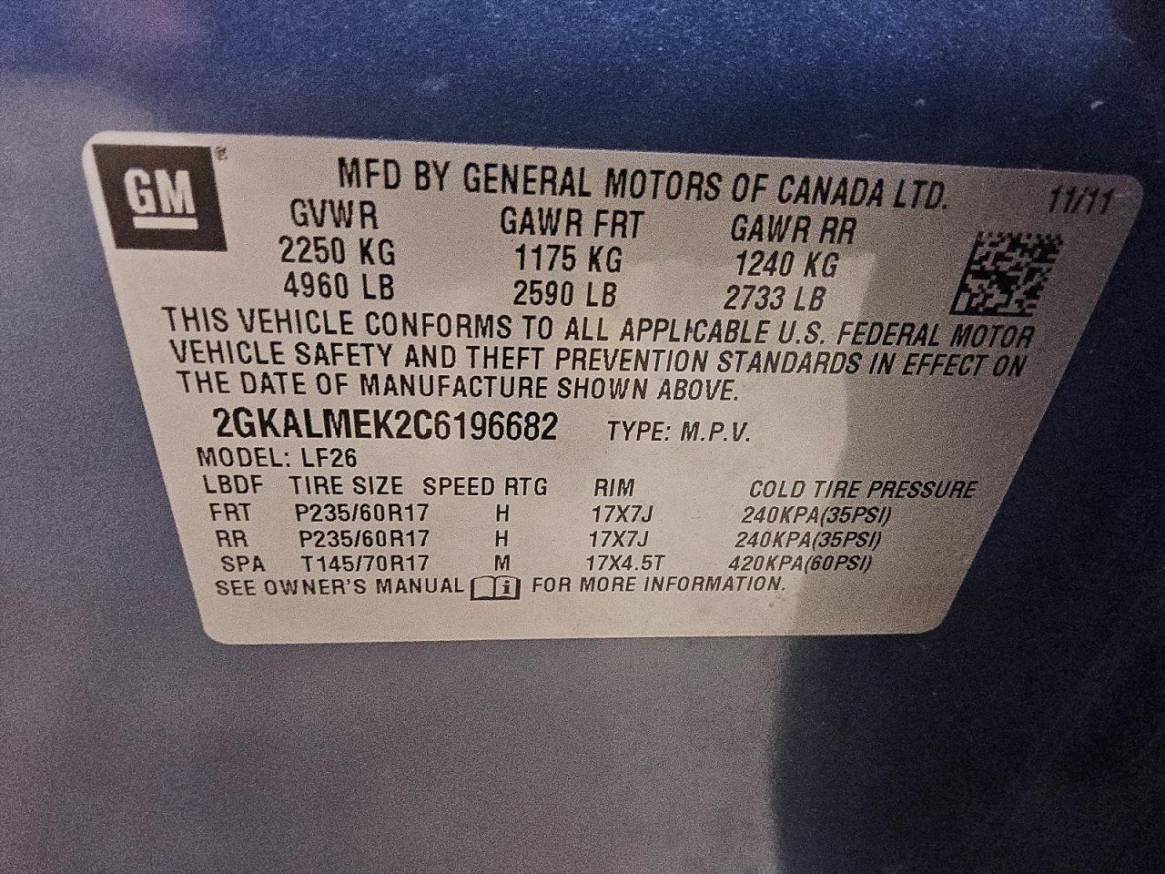 2012 Gmc Terrain Sle Blue vin: 2GKALMEK2C6196682