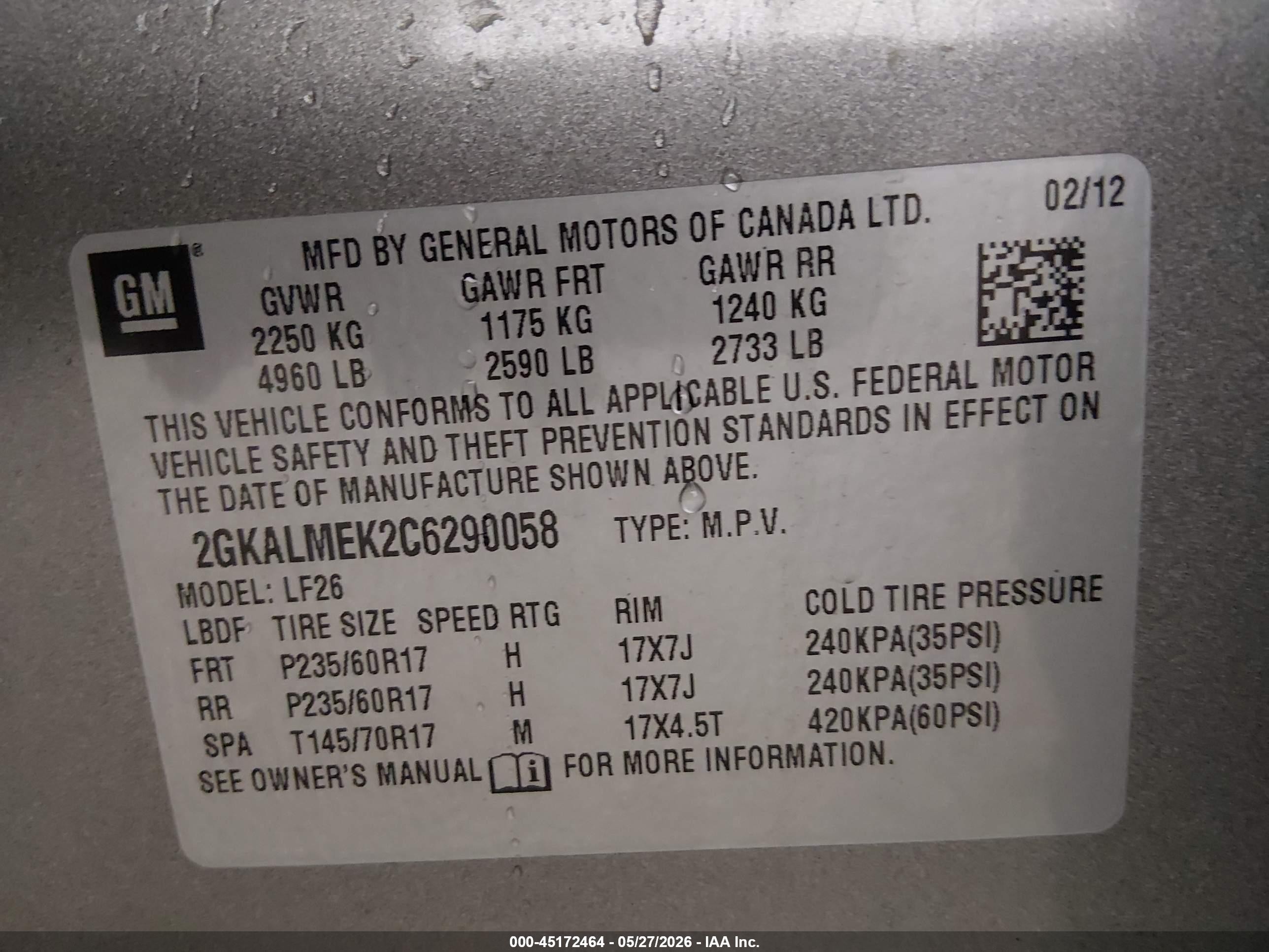 2012 Gmc Terrain Sle-1 Gray vin: 2GKALMEK2C6290058