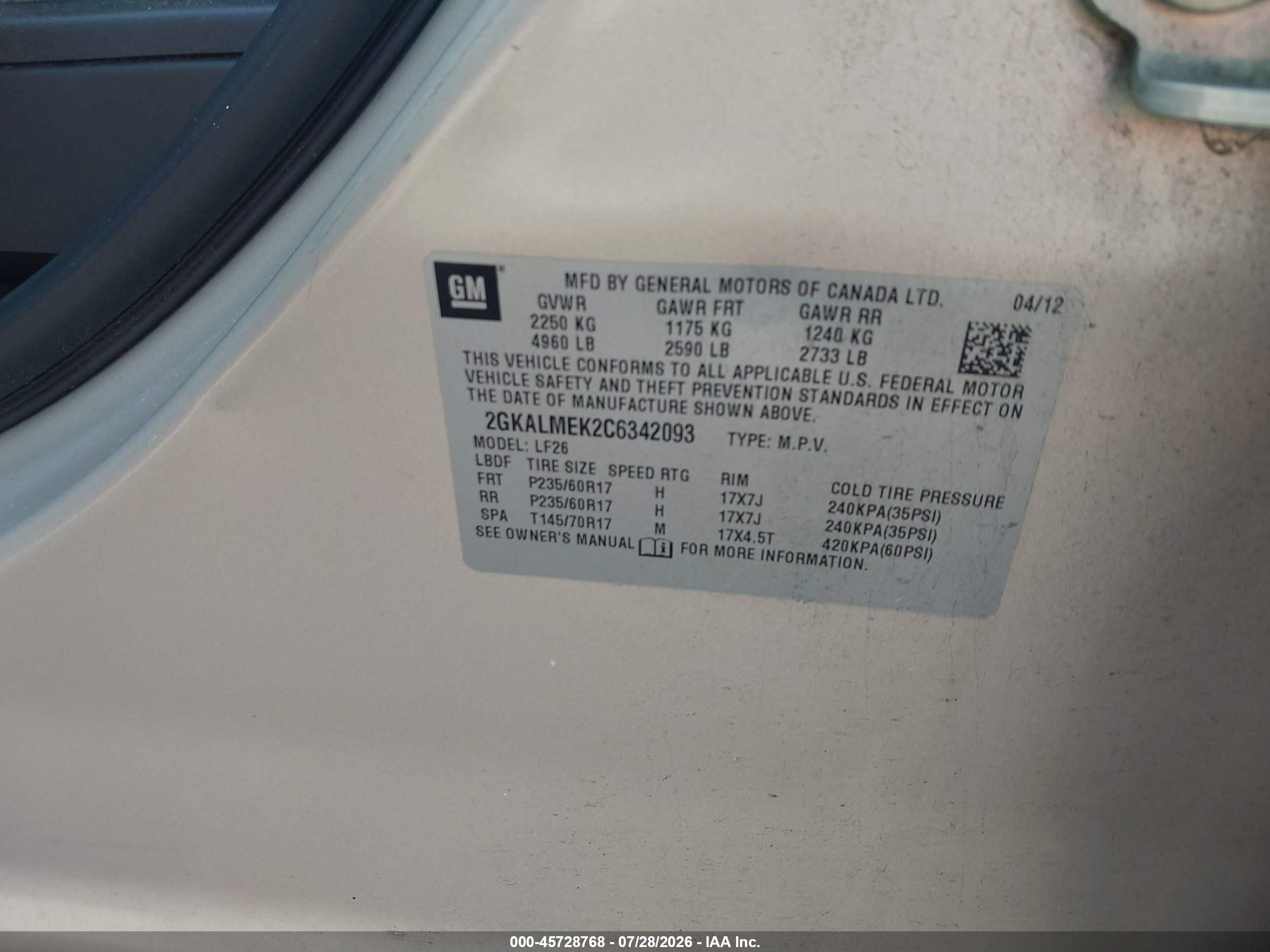 2012 Gmc Terrain Sle-1 Tan vin: 2GKALMEK2C6342093