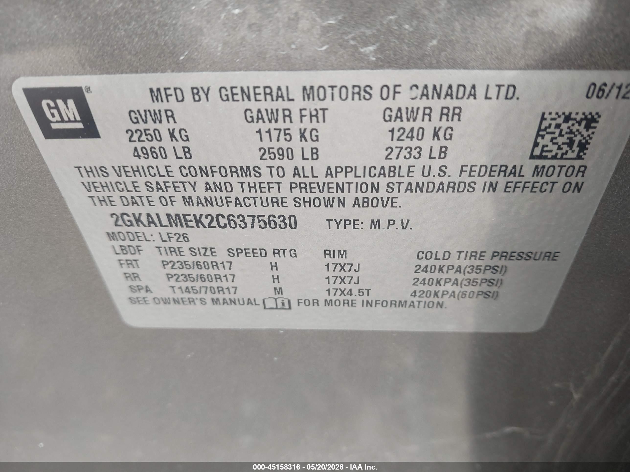 2012 Gmc Terrain Sle-1 Brown vin: 2GKALMEK2C6375630