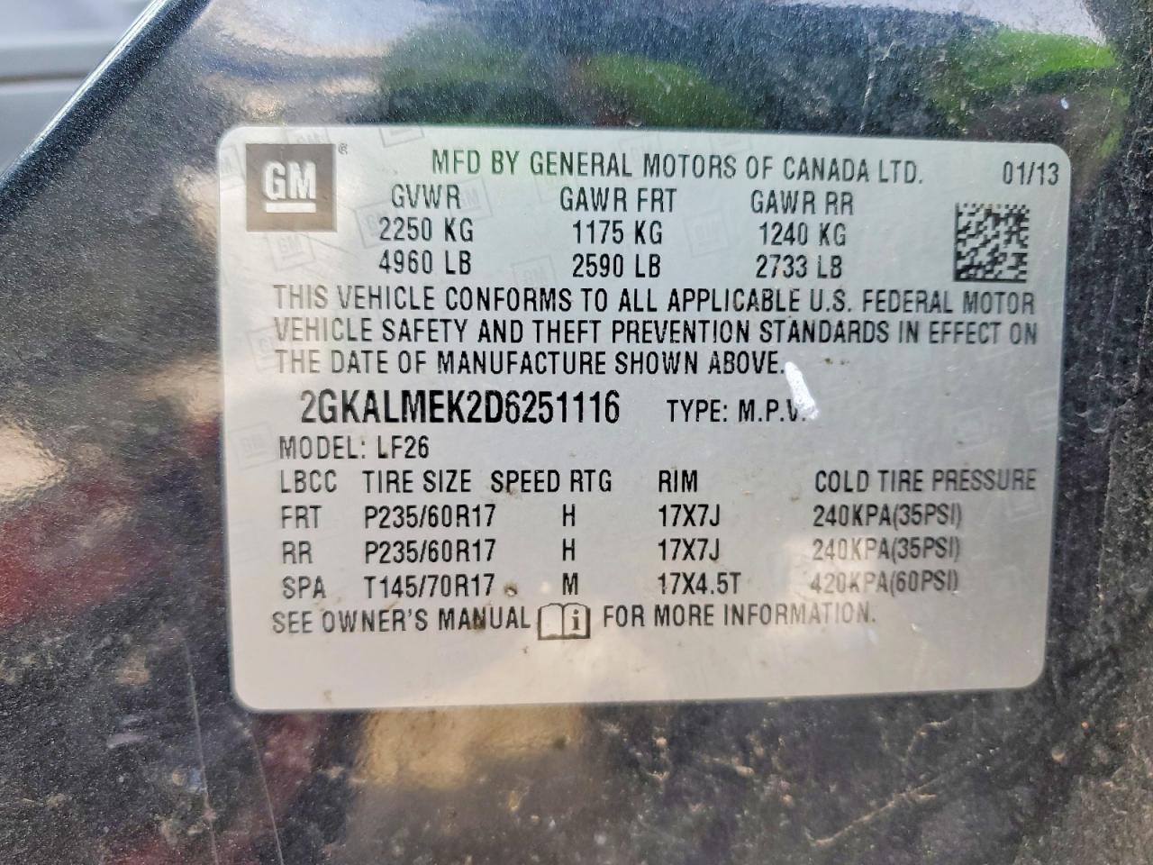 2013 Gmc Terrain Sle Black vin: 2GKALMEK2D6251116