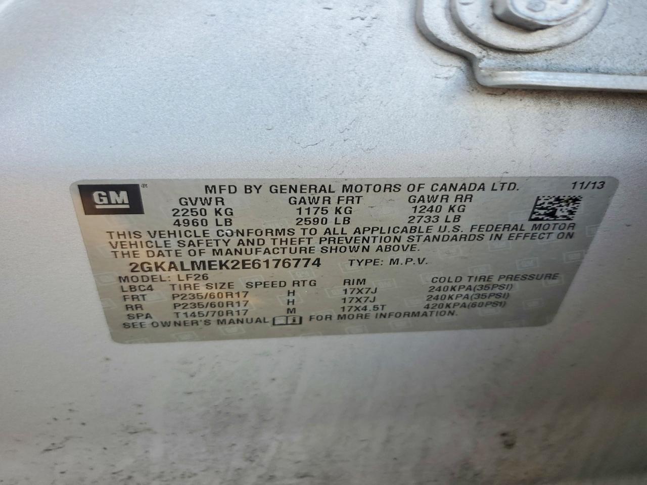 2014 Gmc Terrain Sle Silver vin: 2GKALMEK2E6176774