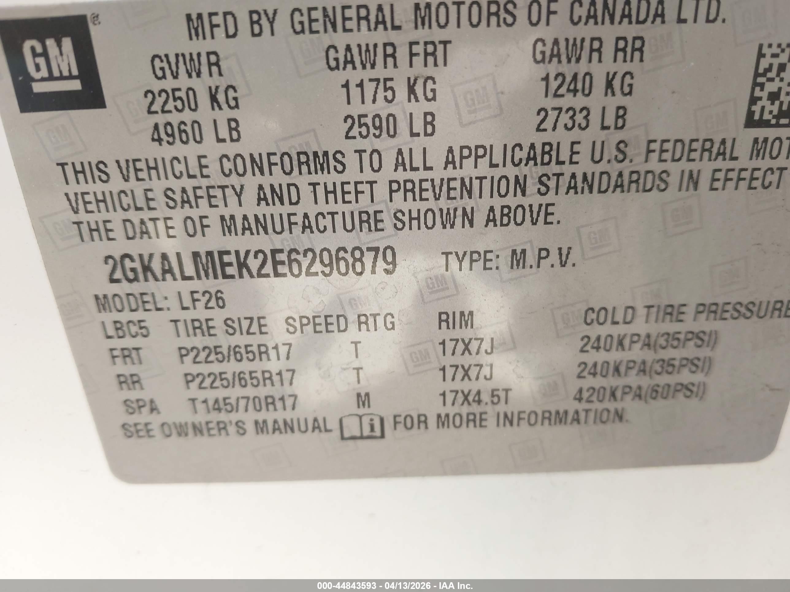 2014 Gmc Terrain Sle-1 White vin: 2GKALMEK2E6296879