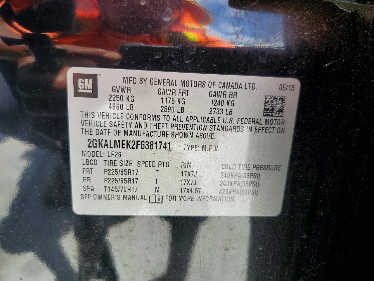 2015 Gmc Terrain Sle Черный vin: 2GKALMEK2F6381741