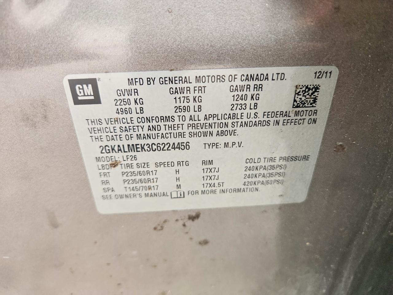 2012 Gmc Terrain Sle Tan vin: 2GKALMEK3C6224456