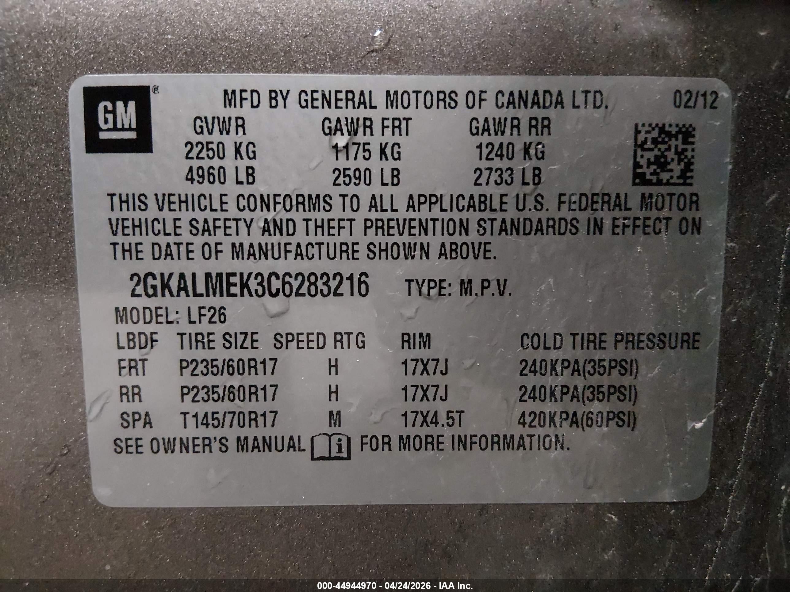2012 Gmc Terrain Sle-1 Gray vin: 2GKALMEK3C6283216