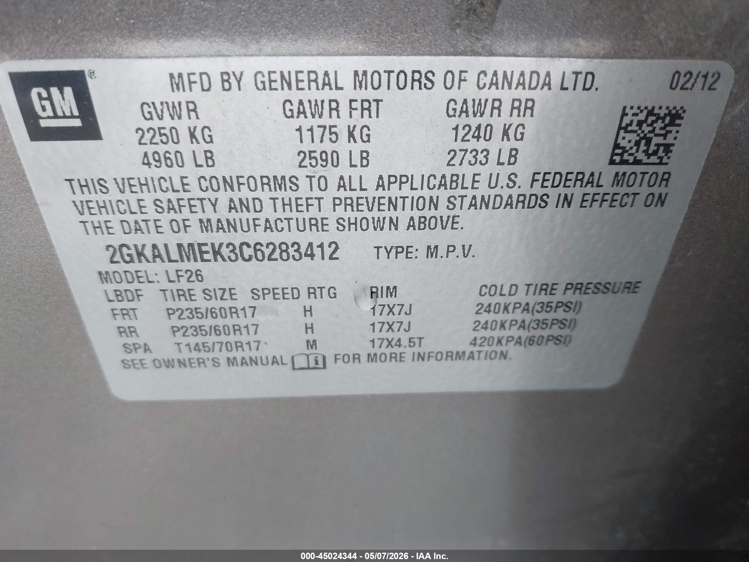 2012 Gmc Terrain Sle-1 Gray vin: 2GKALMEK3C6283412