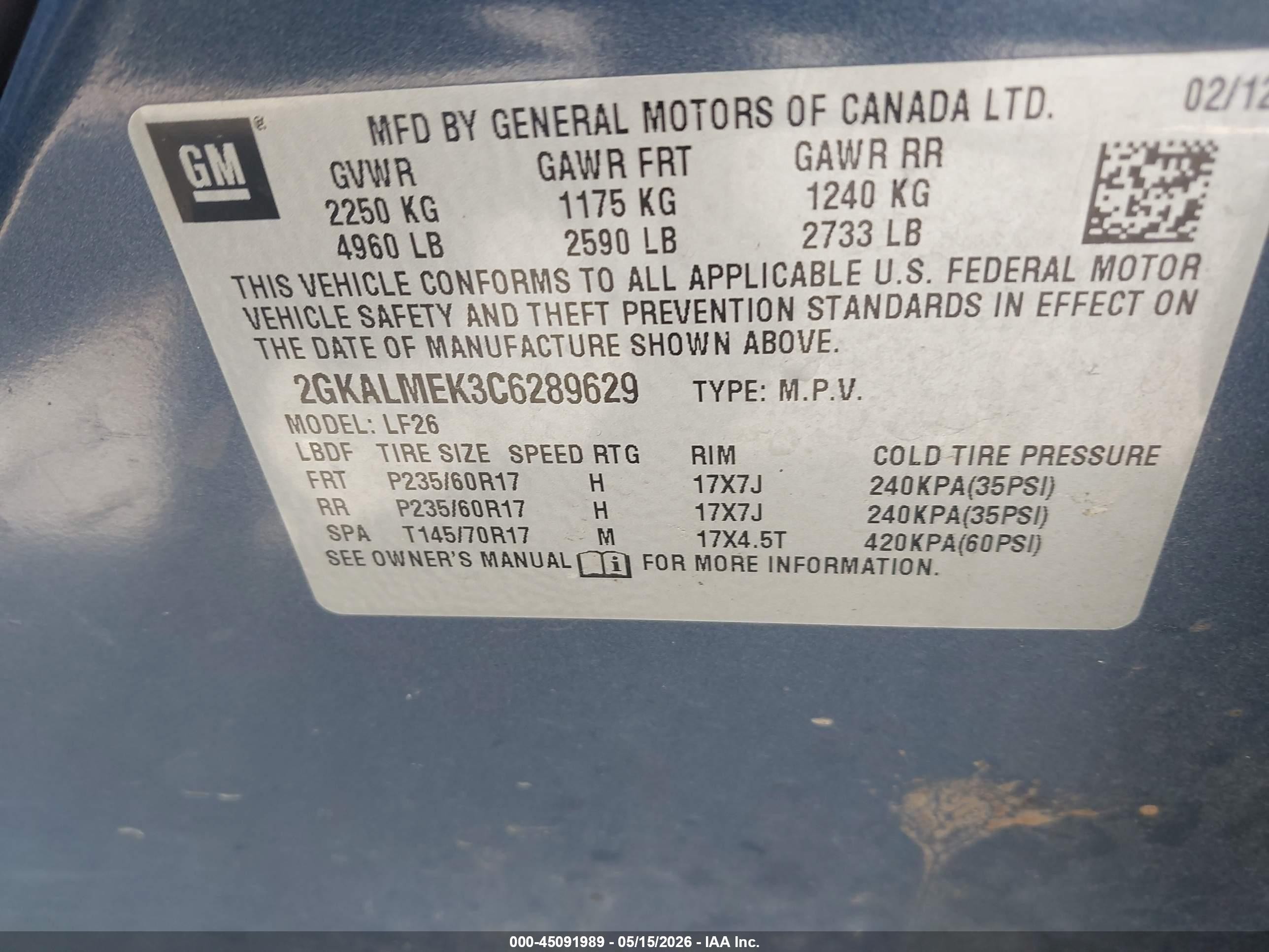 2012 Gmc Terrain Sle-1 Синий vin: 2GKALMEK3C6289629