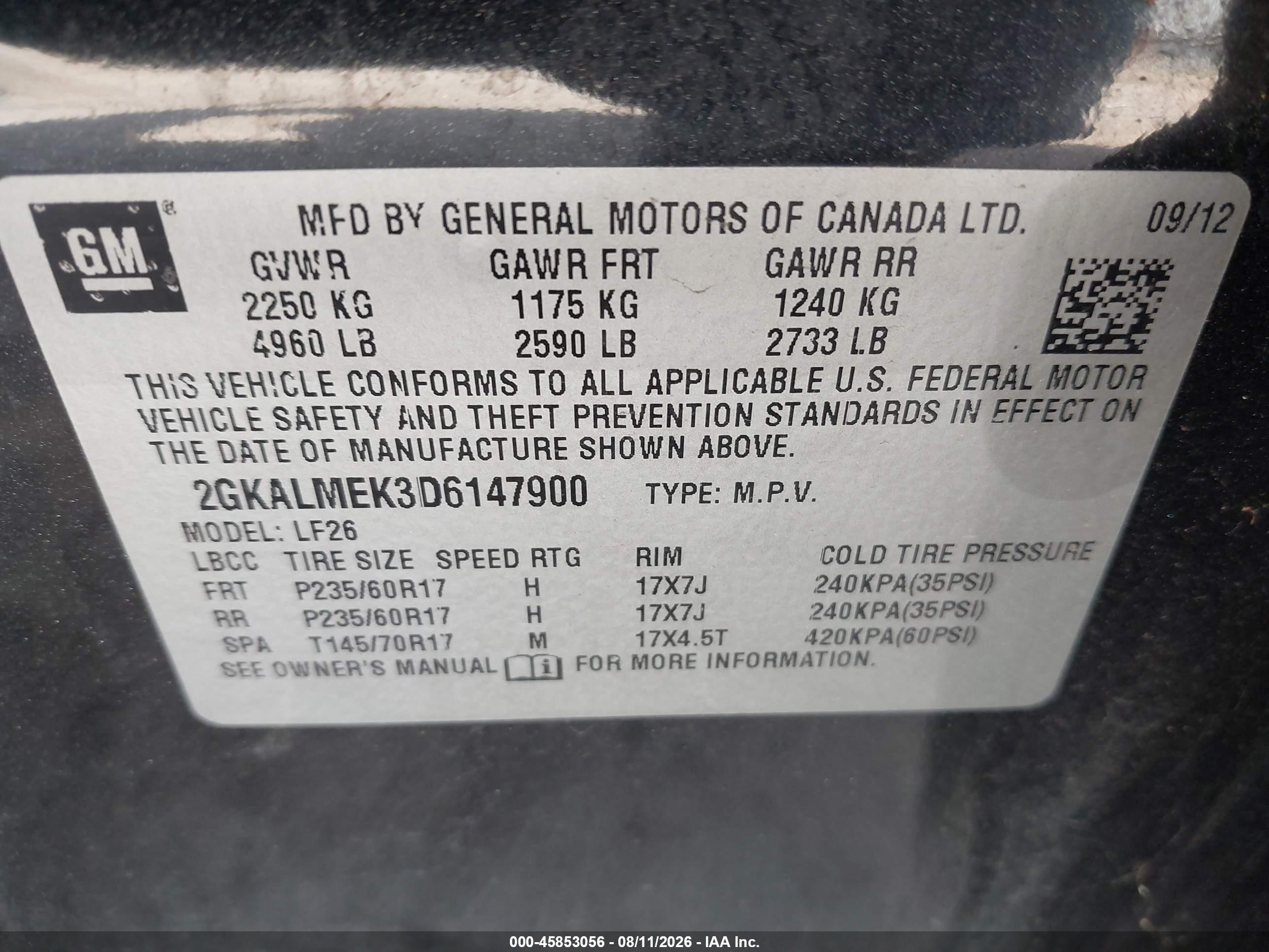 2013 Gmc Terrain Sle-1 Серый vin: 2GKALMEK3D6147900