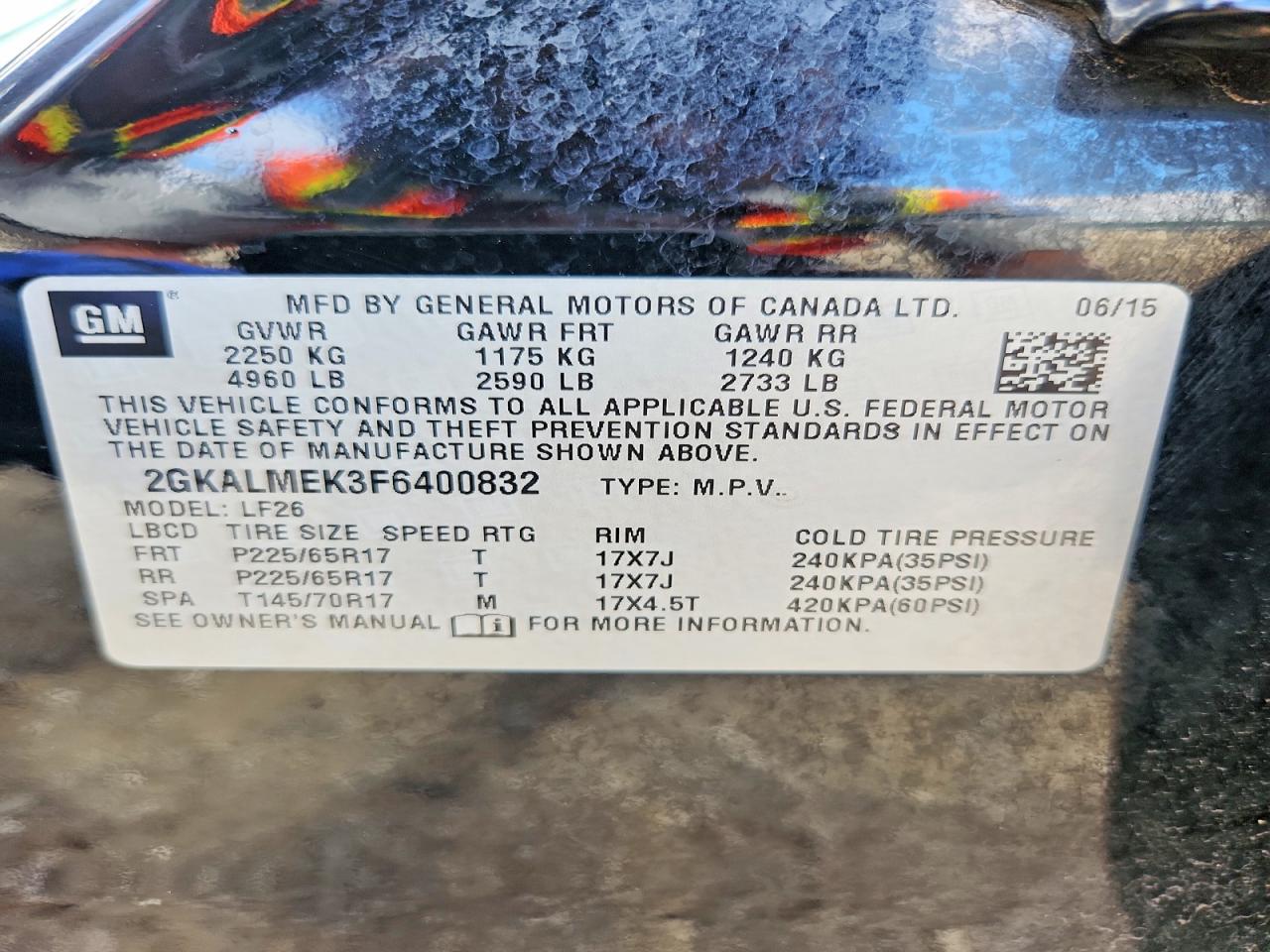 2015 Gmc Terrain Sle Black vin: 2GKALMEK3F6400832
