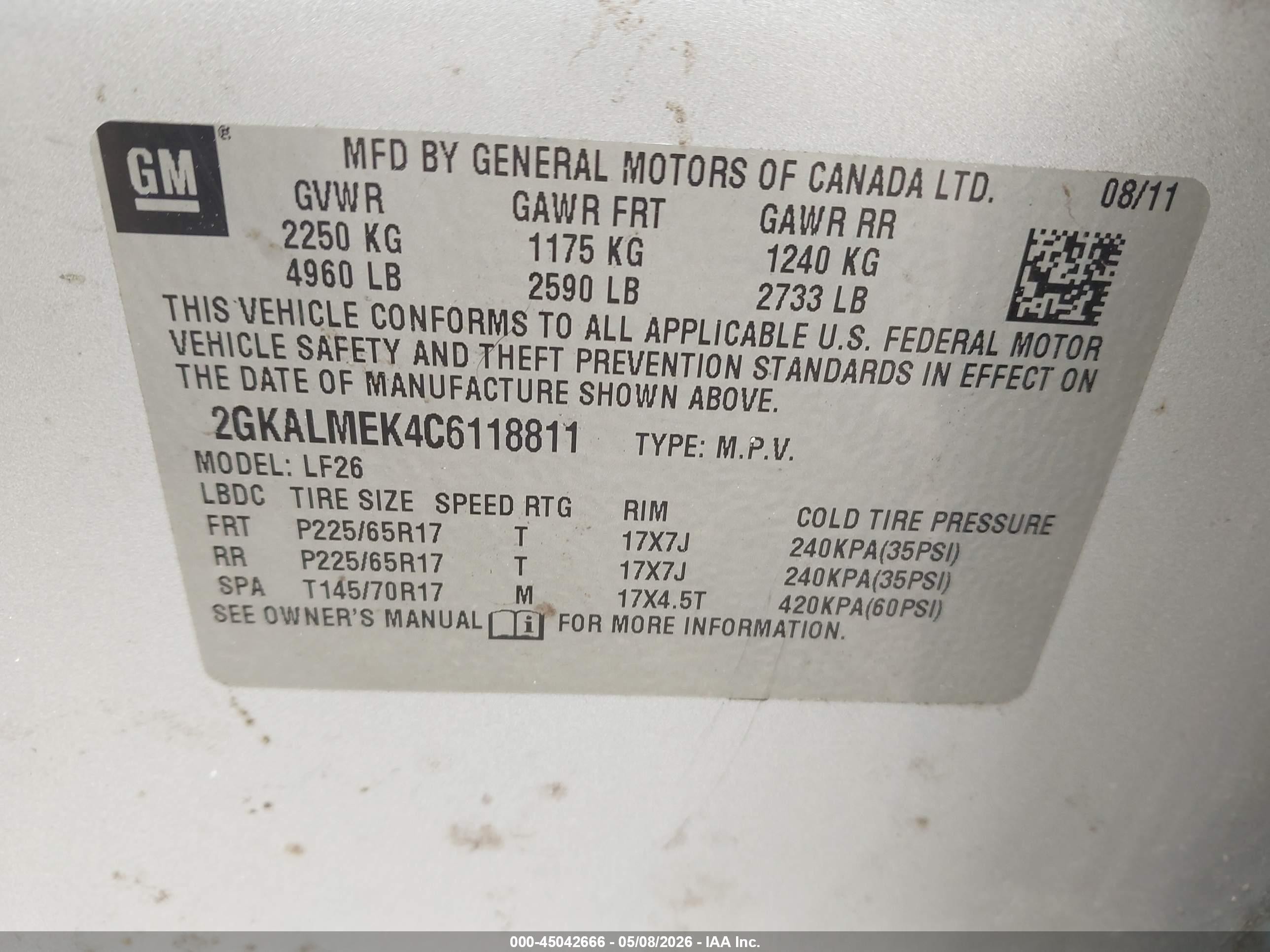 2012 Gmc Terrain Sle-1 Gray vin: 2GKALMEK4C6118811
