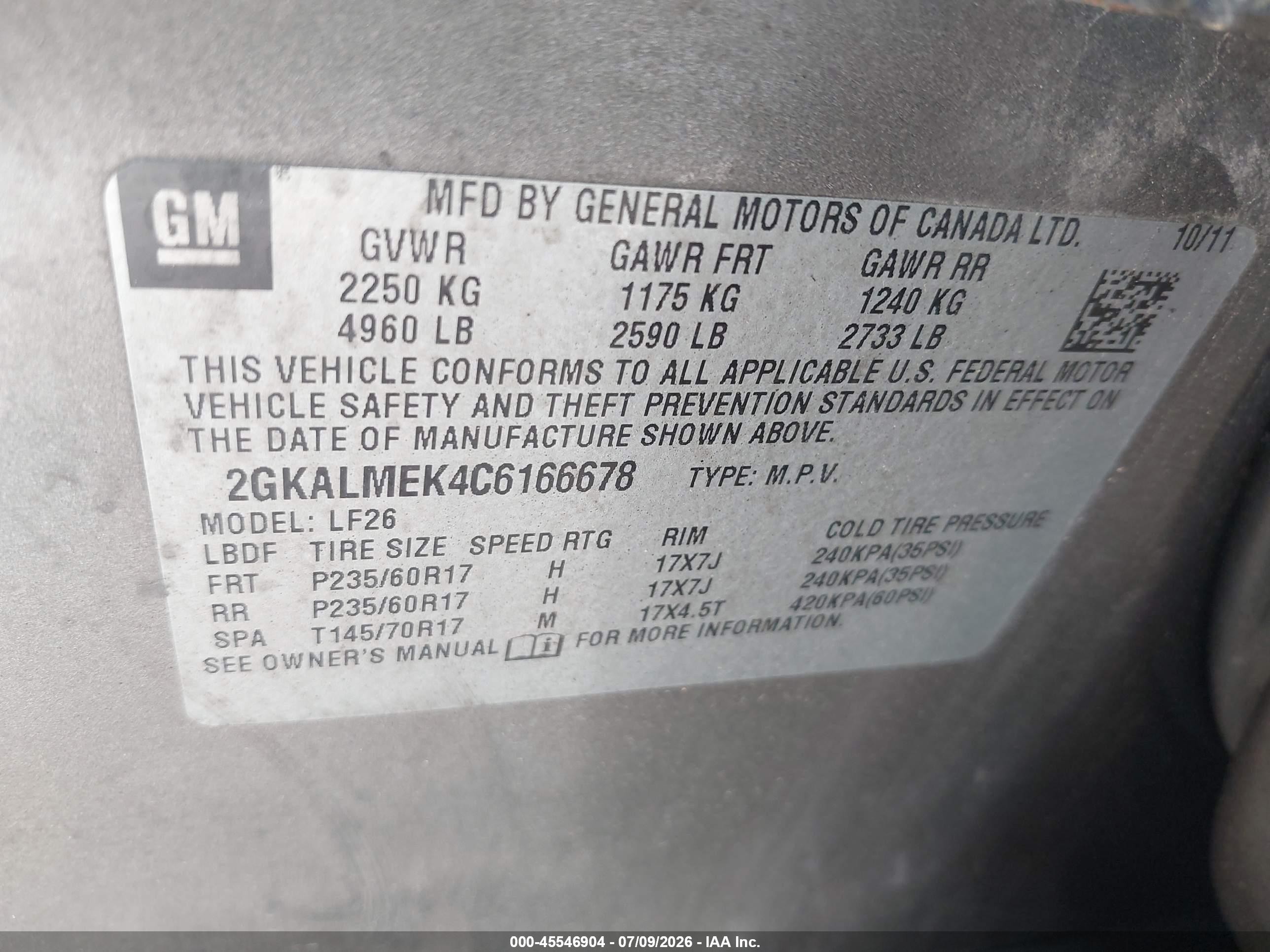 2012 Gmc Terrain Sle-1 Gray vin: 2GKALMEK4C6166678